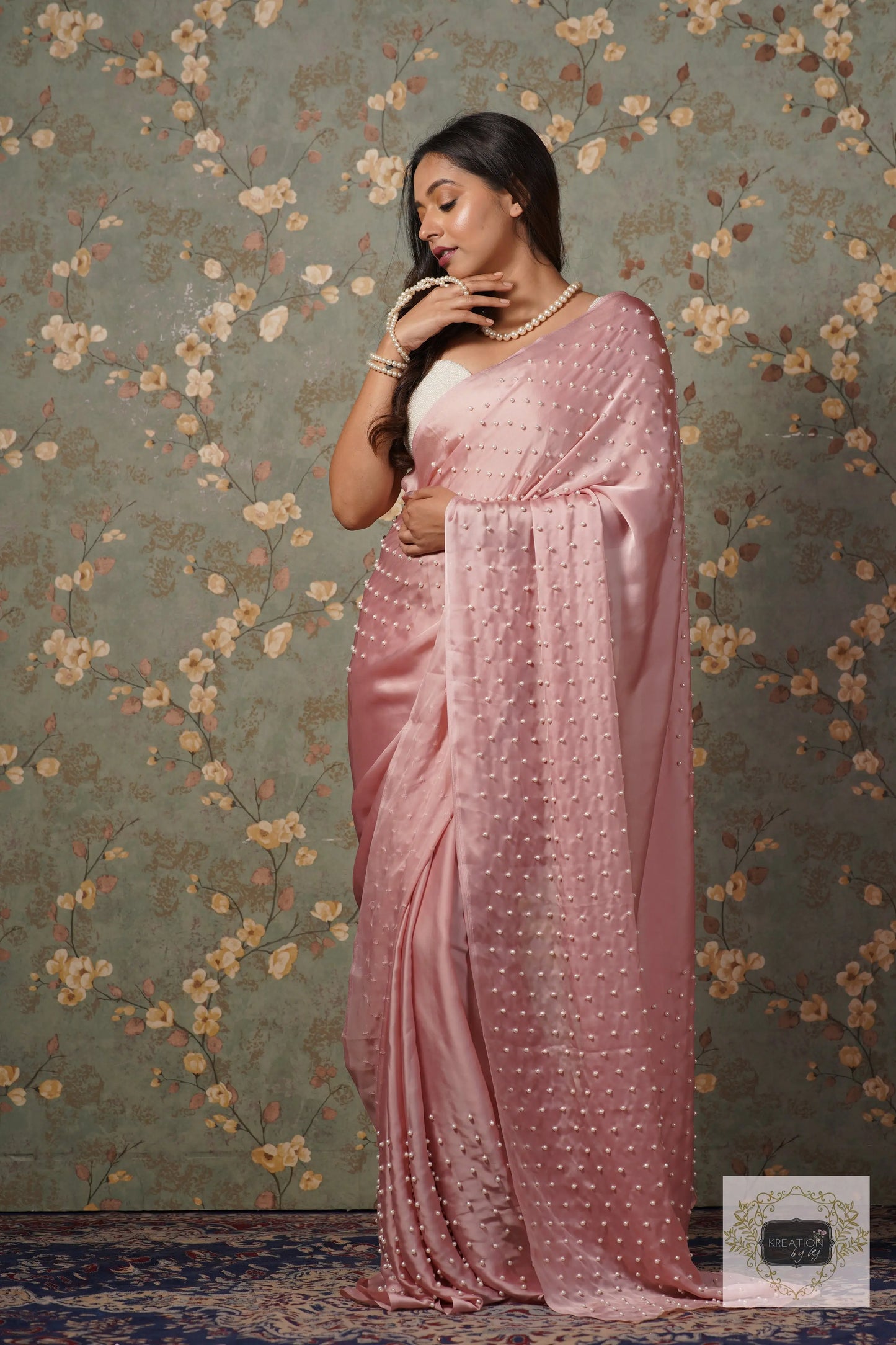 Onion Pink Pearl Paradise Saree kreationbykj
