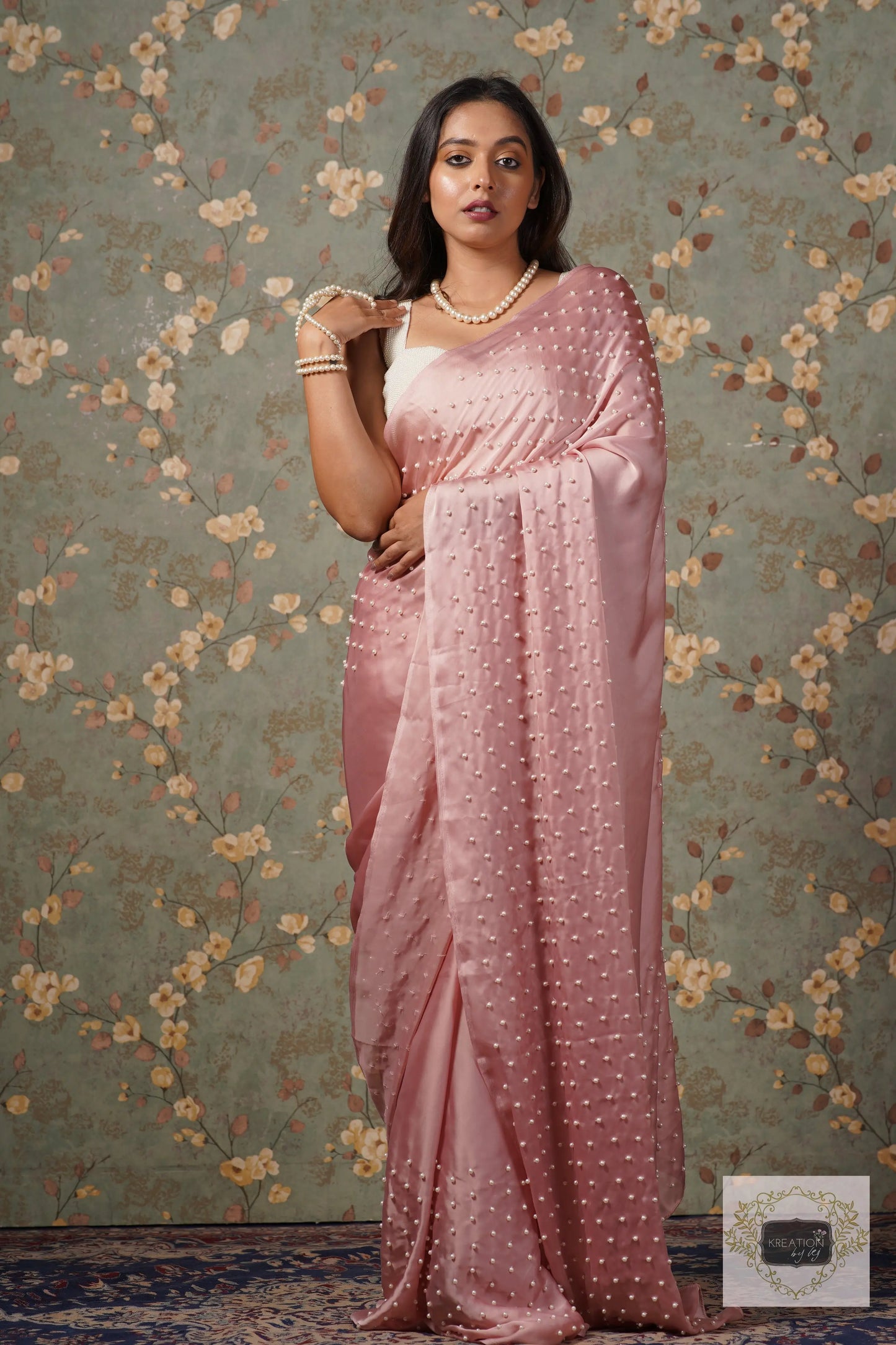 Onion Pink Pearl Paradise Saree kreationbykj