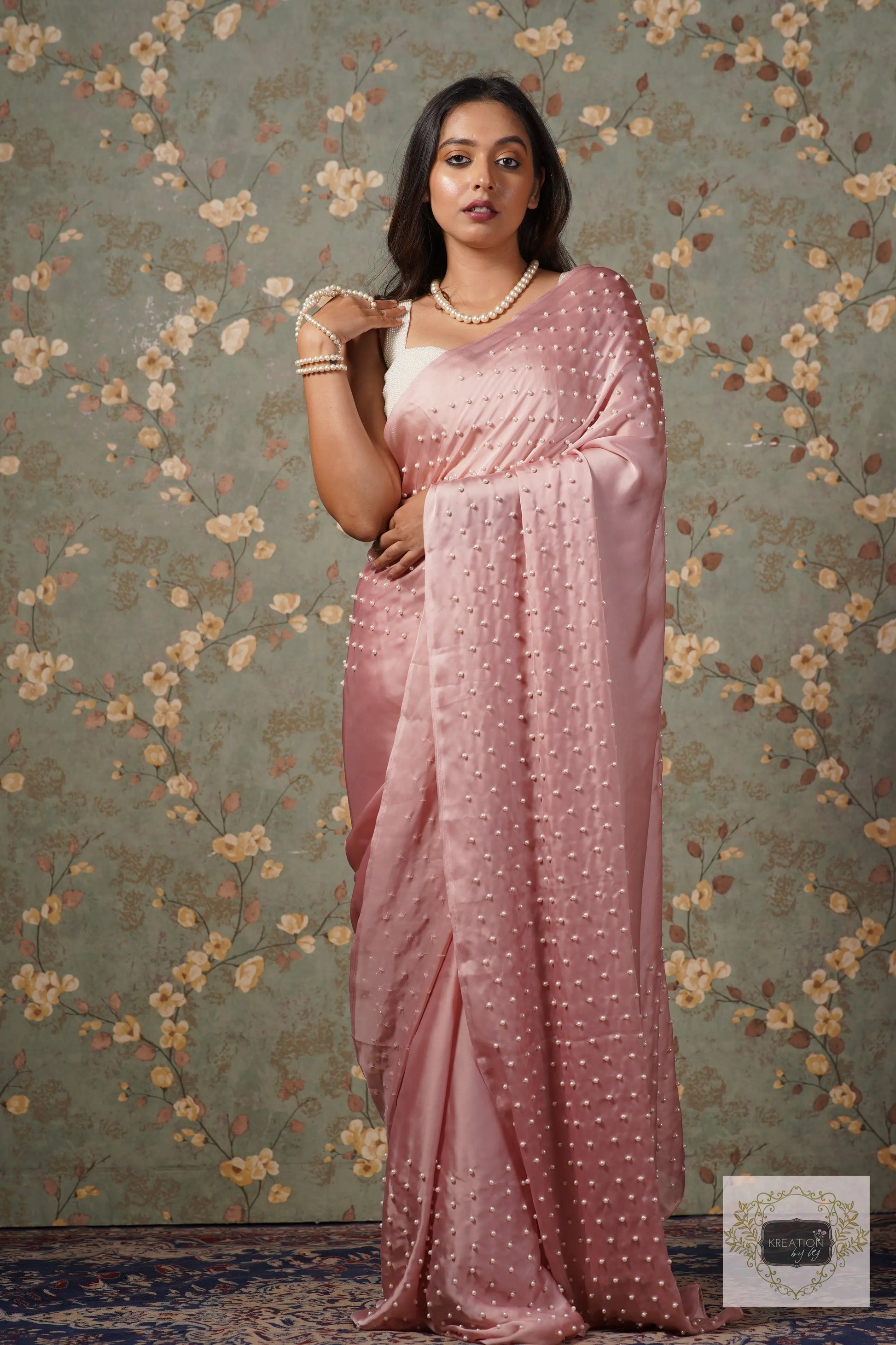 Onion Pink Pearl Paradise Saree kreationbykj