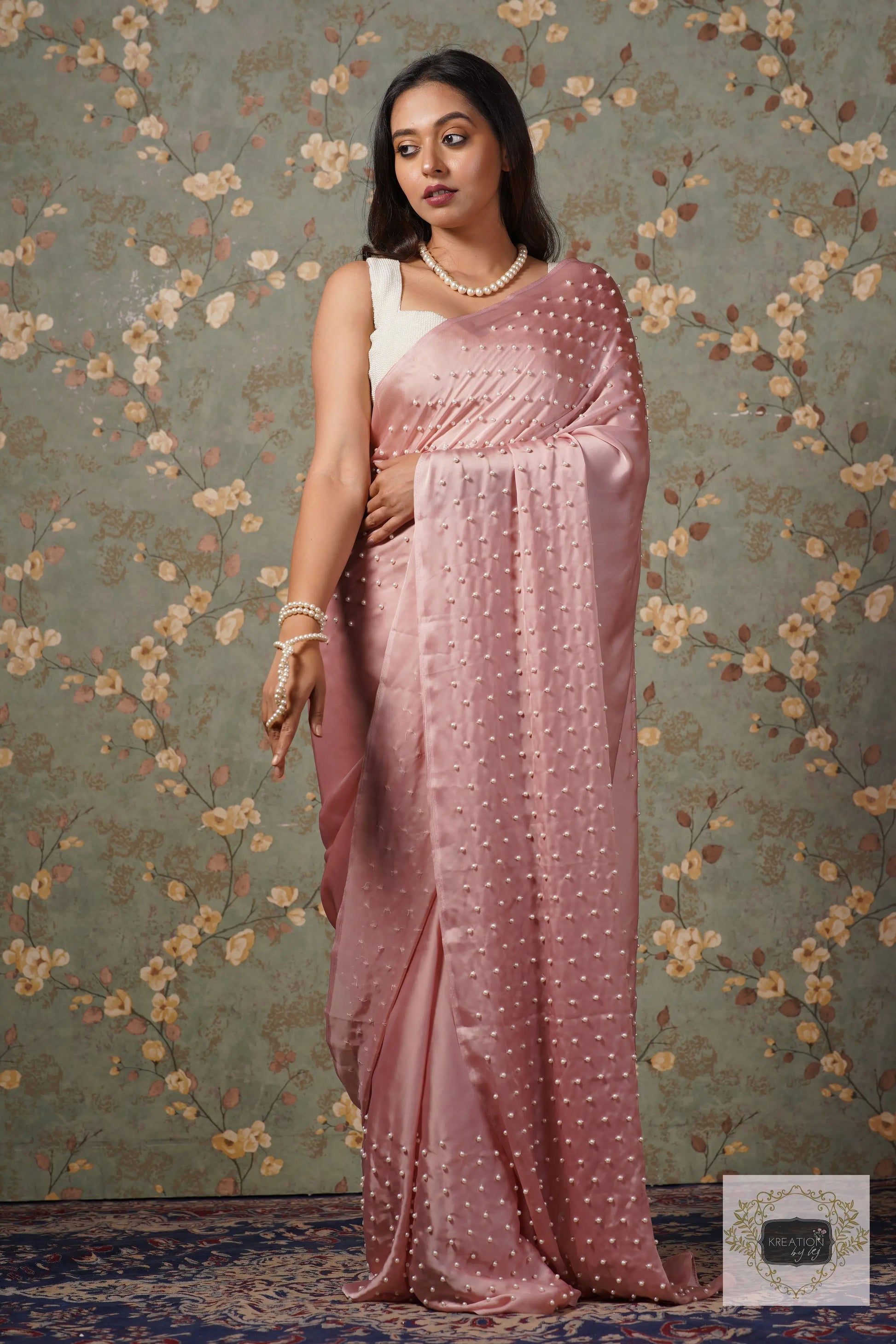 Onion Pink Pearl Paradise Saree kreationbykj