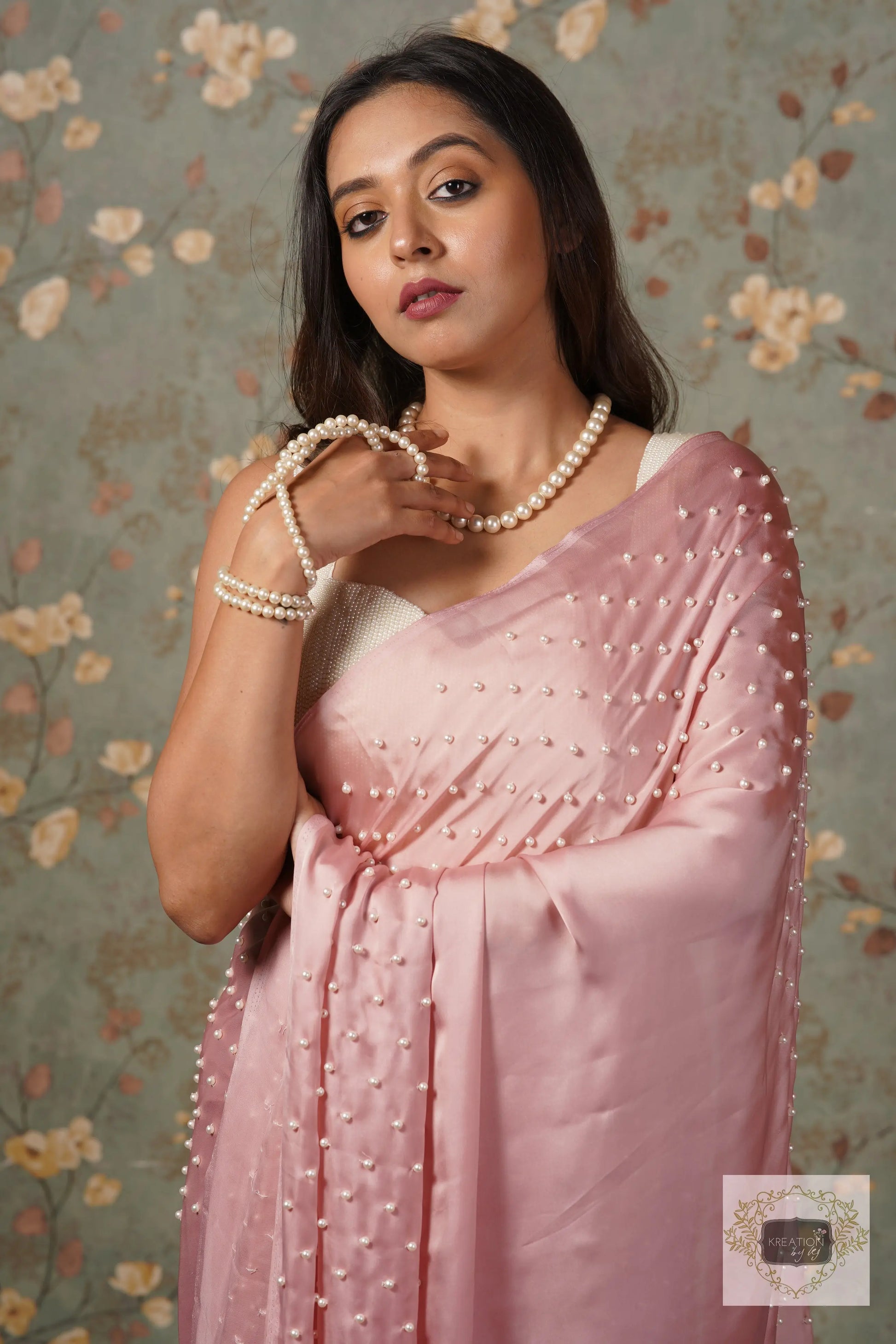 Onion Pink Pearl Paradise Saree kreationbykj