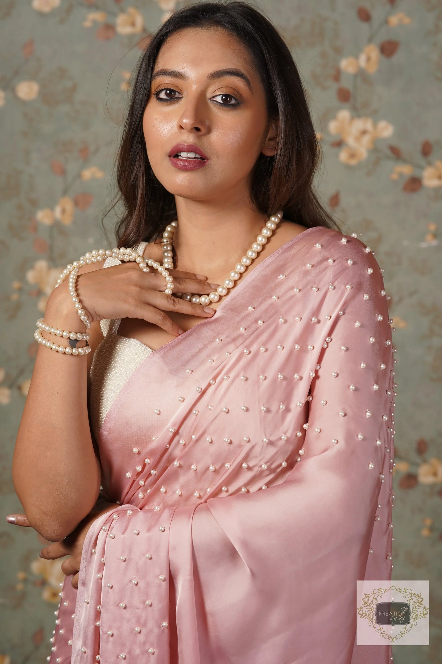 Onion Pink Pearl Paradise Saree kreationbykj