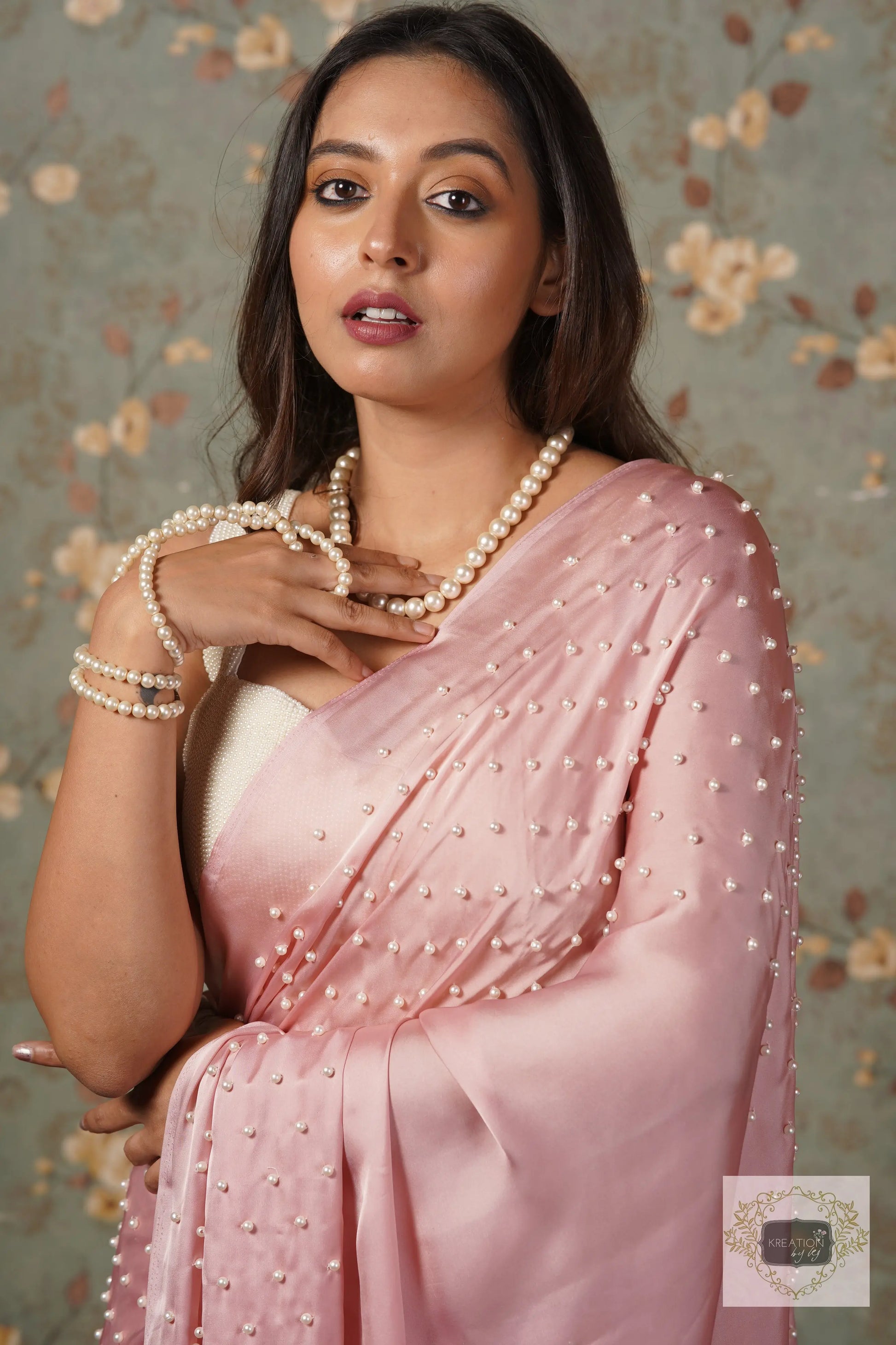 Onion Pink Pearl Paradise Saree kreationbykj