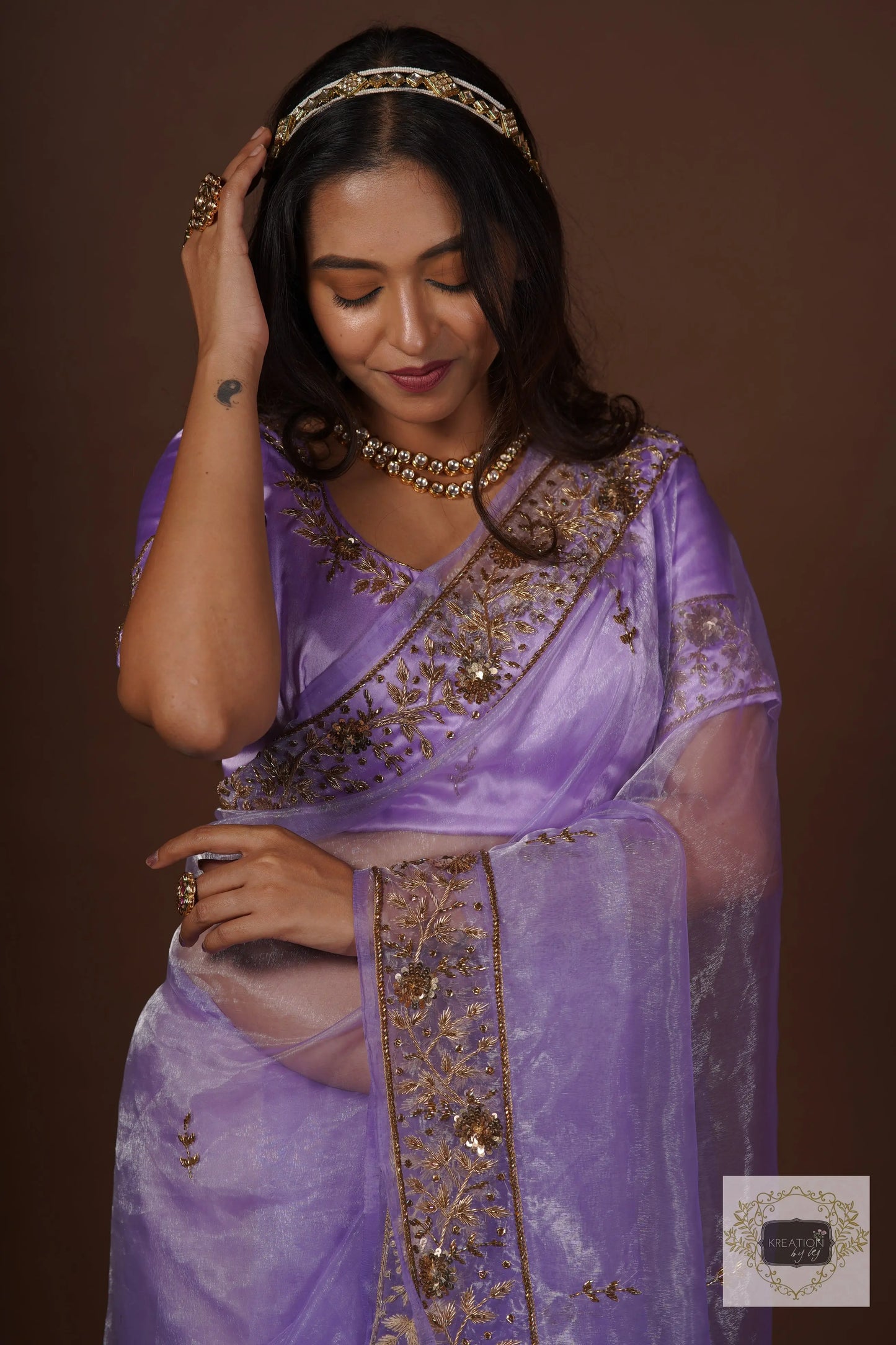 Lavender Glass Tissue Anaya Saree kreationbykj