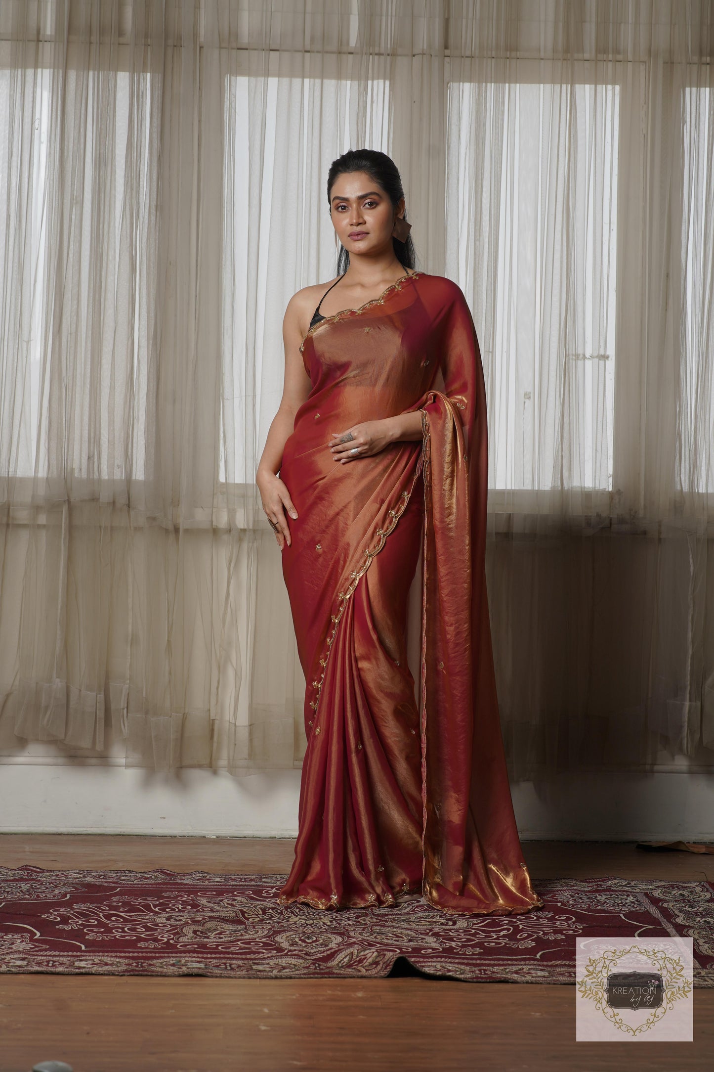 Hot Pink Metallic Shimmer Satin Sequin Piyali Saree kreationbykj