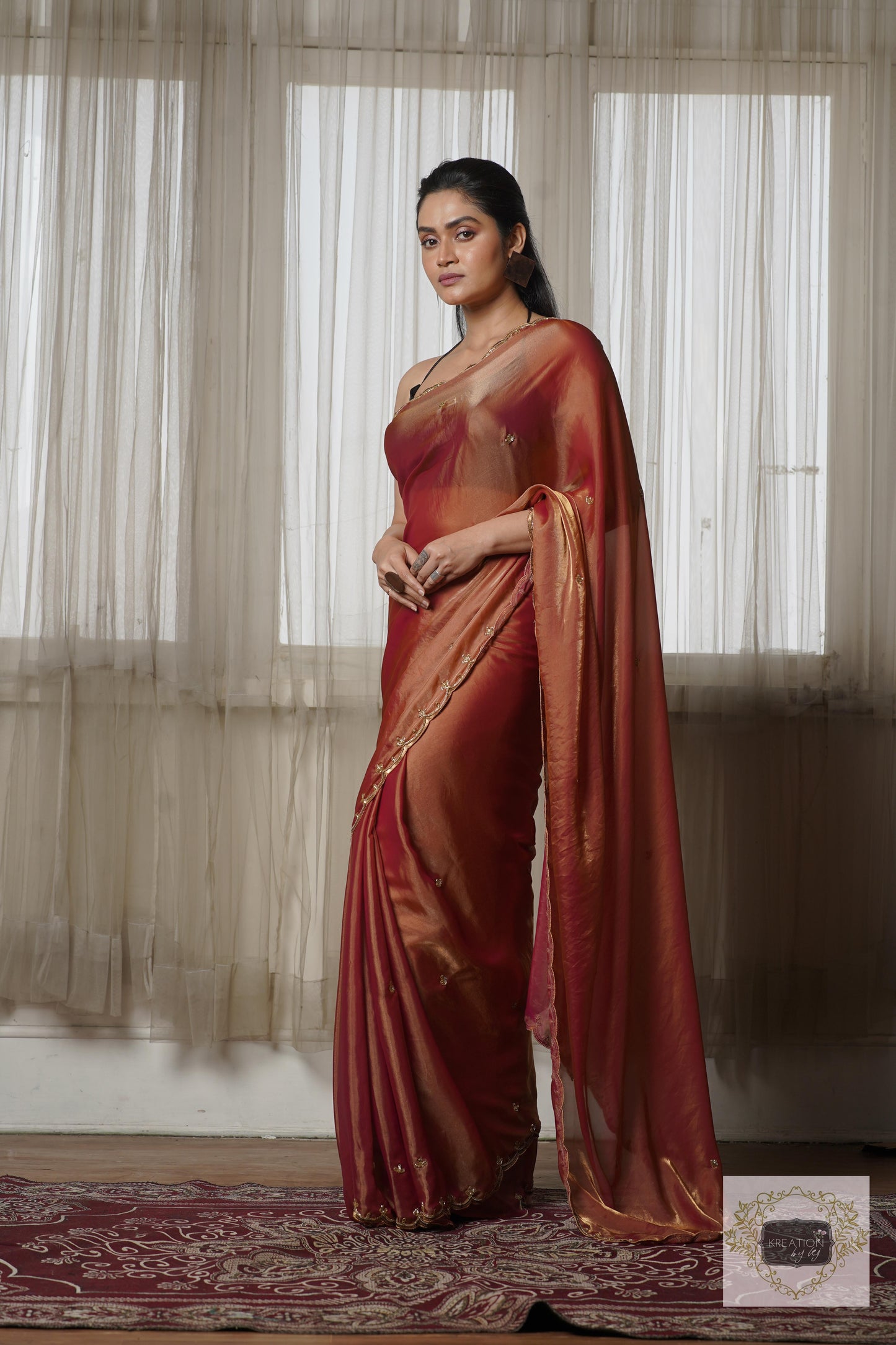Hot Pink Metallic Shimmer Satin Sequin Piyali Saree kreationbykj