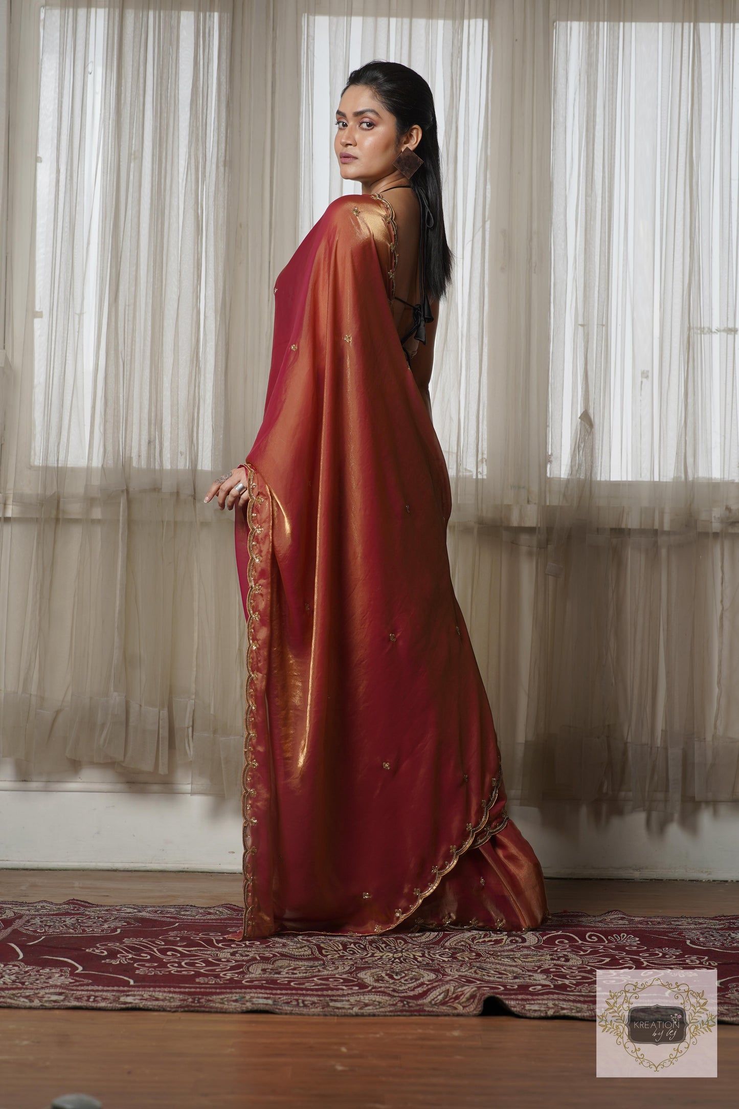 Hot Pink Metallic Shimmer Satin Sequin Piyali Saree kreationbykj