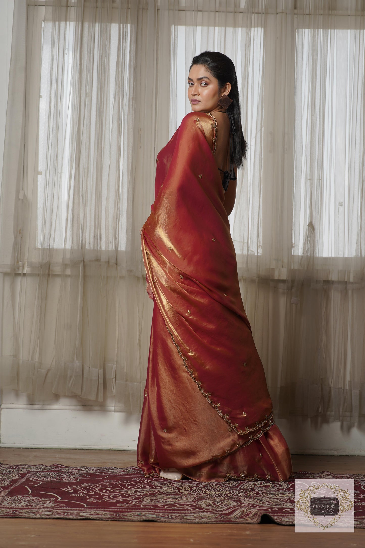 Hot Pink Metallic Shimmer Satin Sequin Piyali Saree kreationbykj