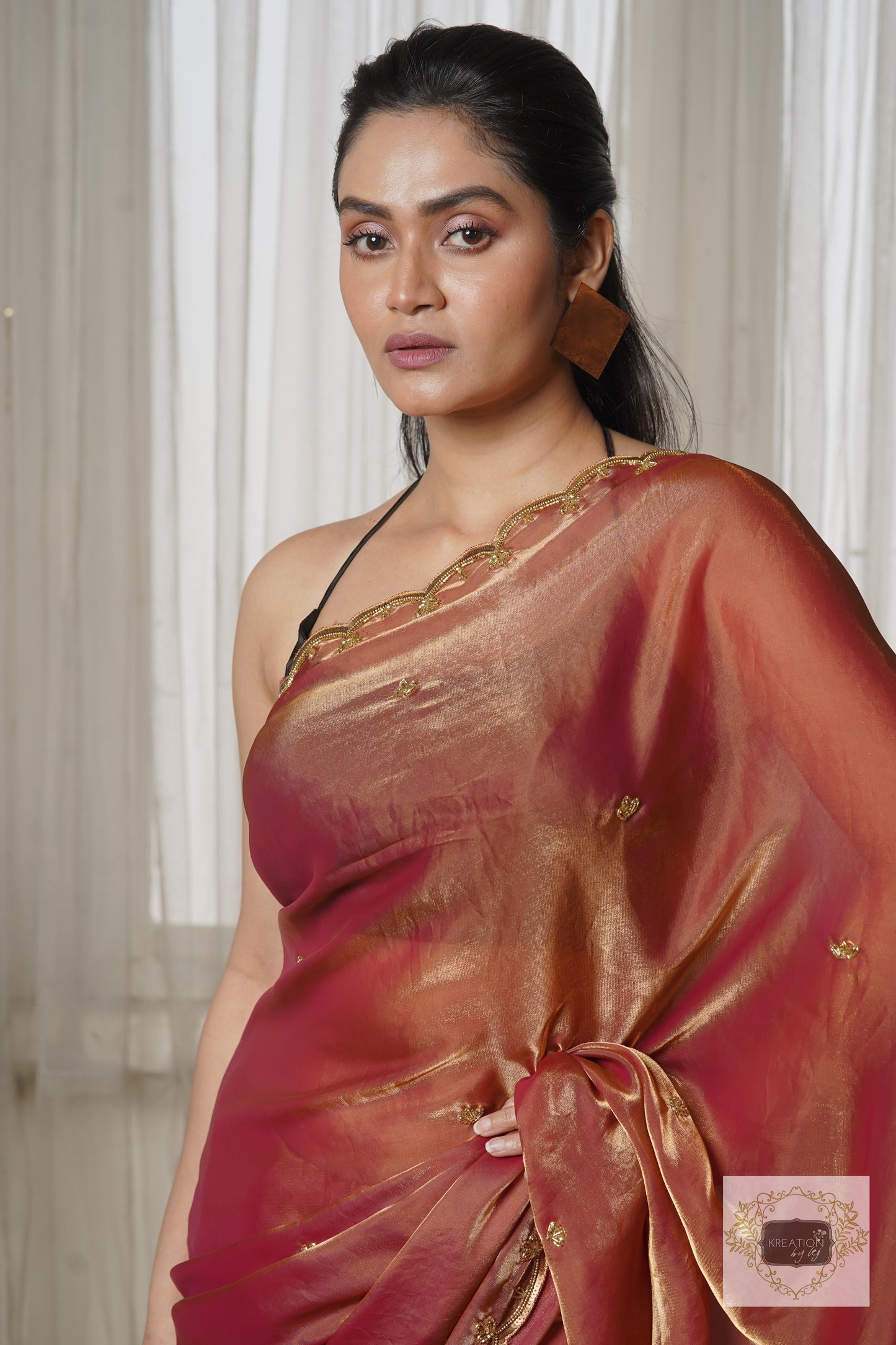 Hot Pink Metallic Shimmer Satin Sequin Piyali Saree kreationbykj