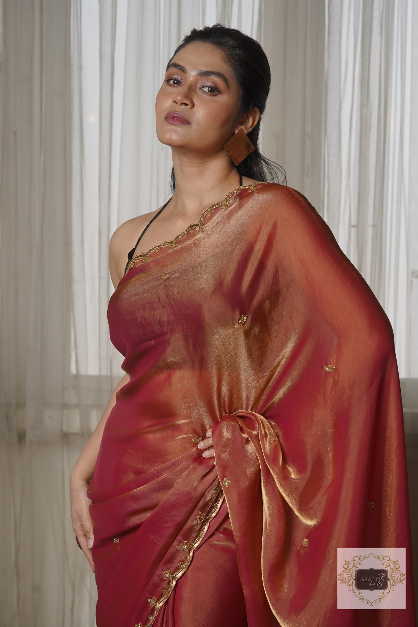 Hot Pink Metallic Shimmer Satin Sequin Piyali Saree kreationbykj