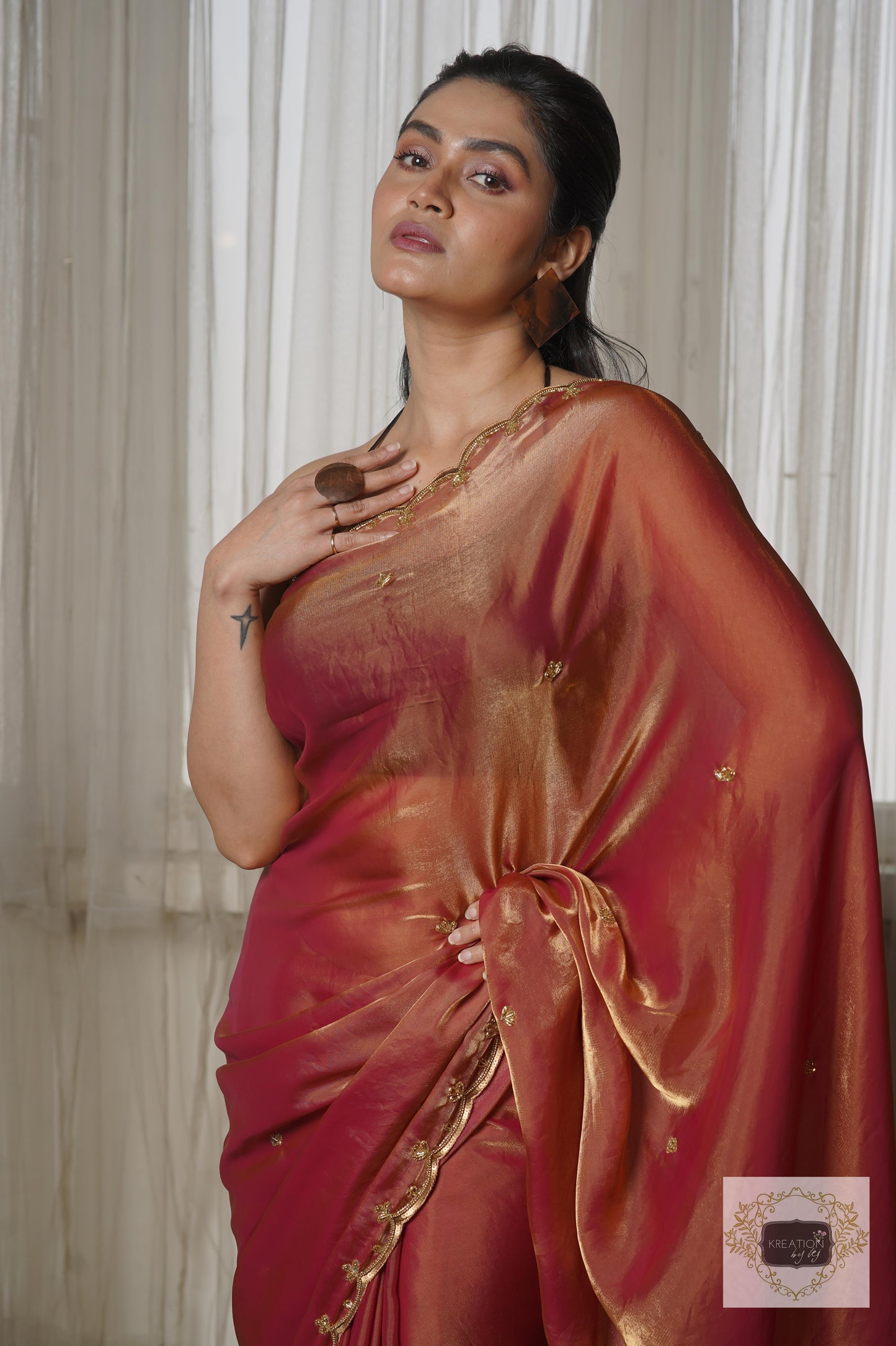 Hot Pink Metallic Shimmer Satin Sequin Piyali Saree kreationbykj
