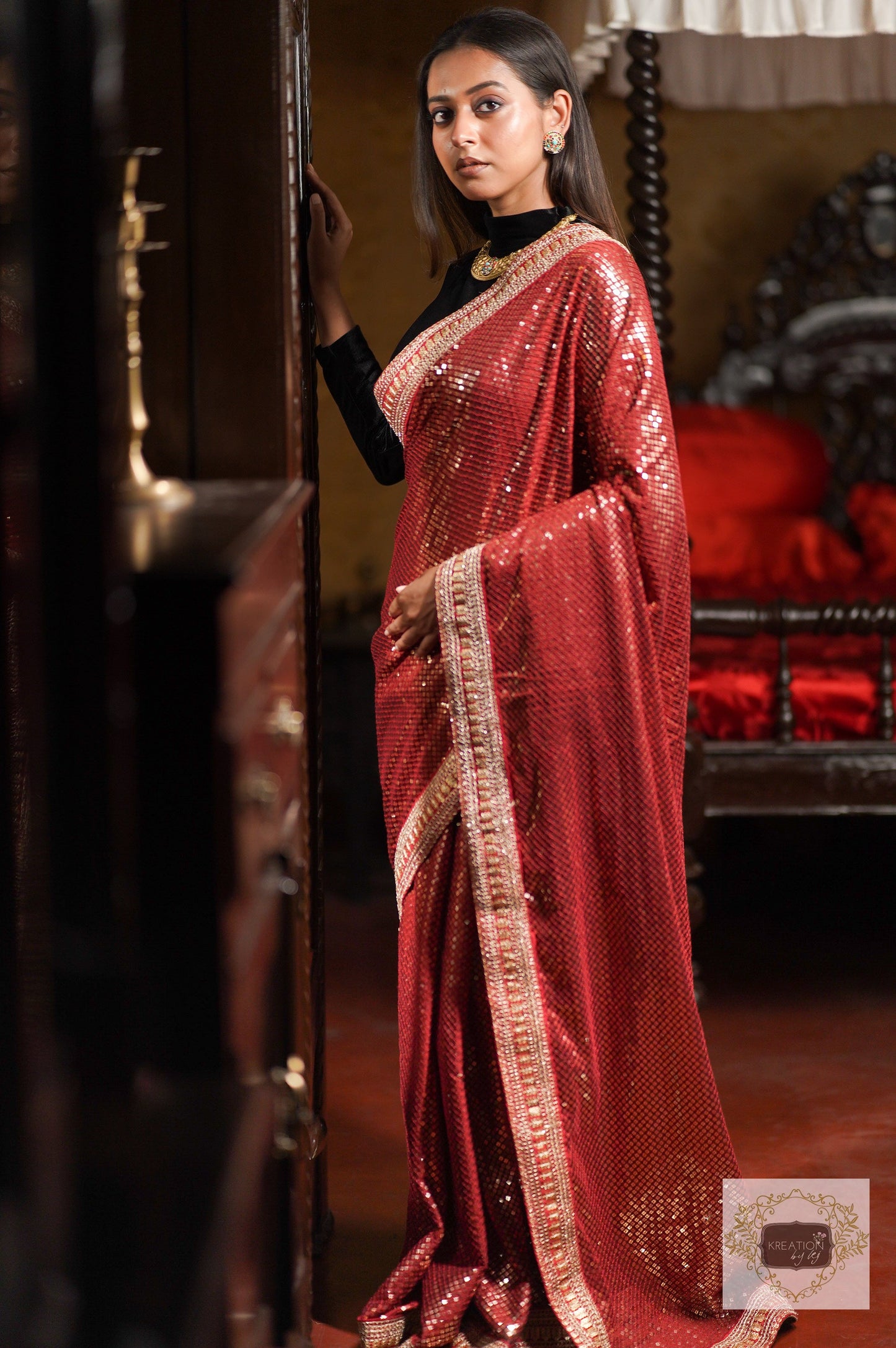 Ruby Radiance Maroon Sequin Saree kreationbykj