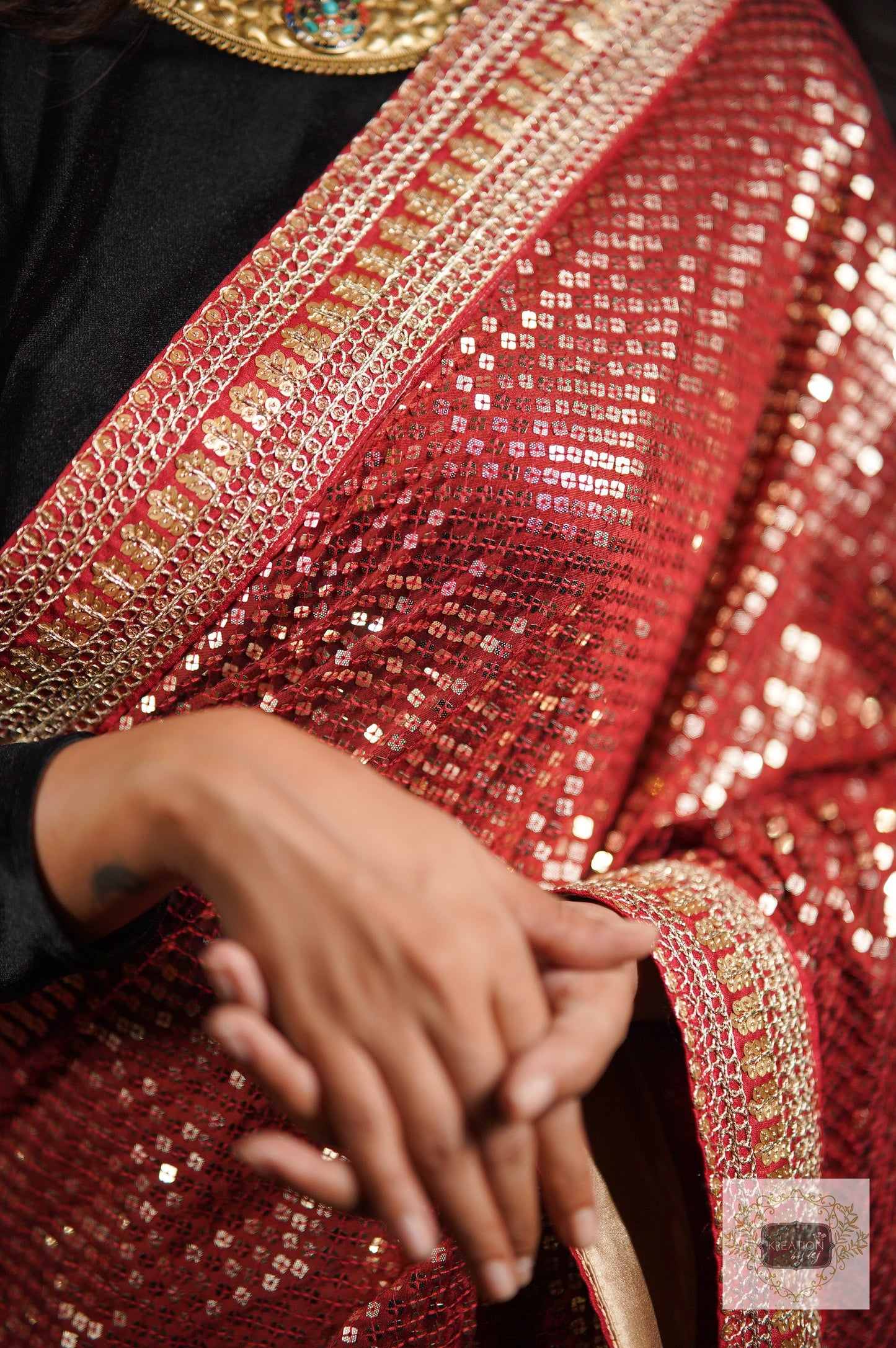 Ruby Radiance Maroon Sequin Saree kreationbykj
