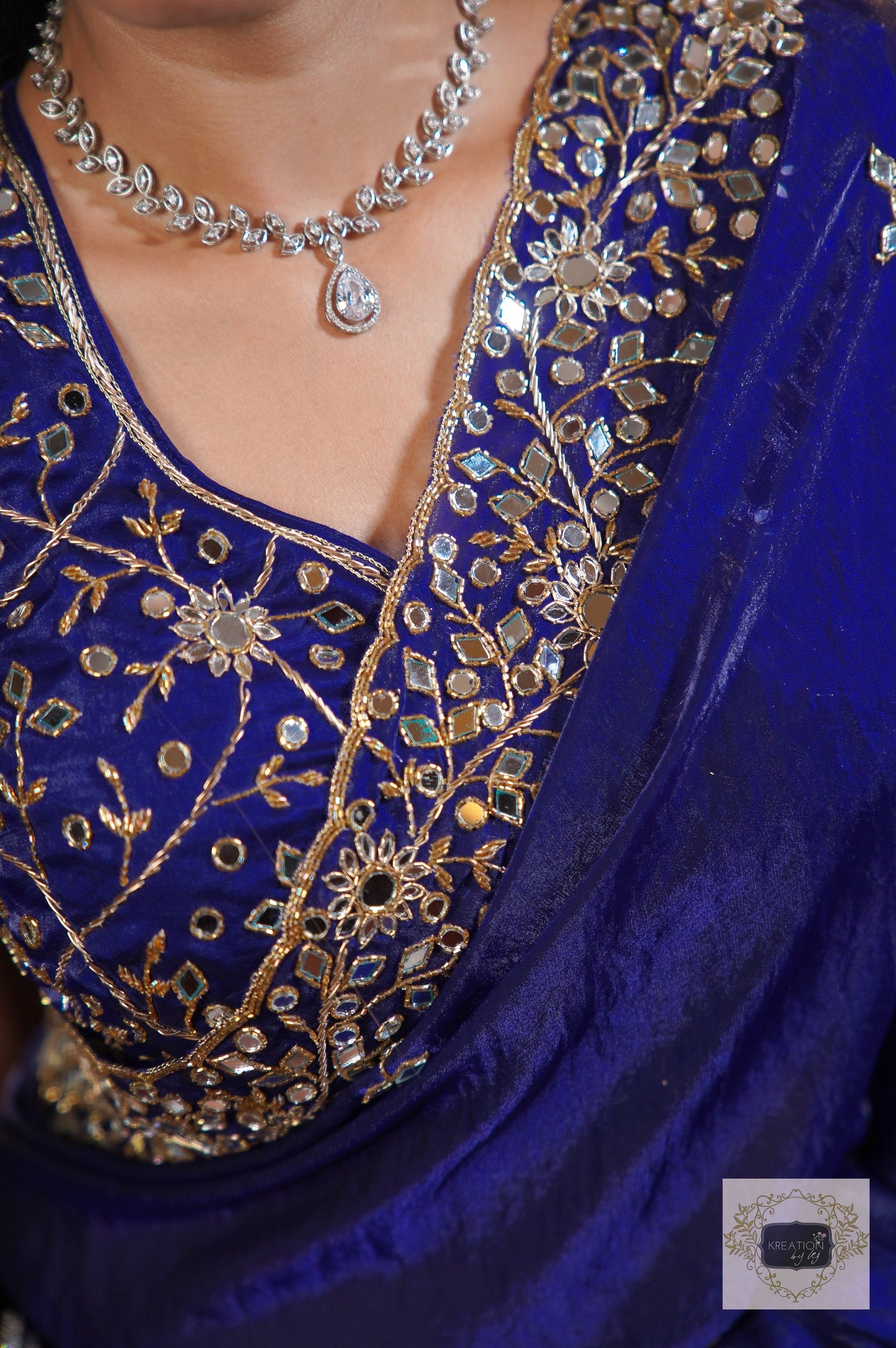 Royal Blue Sheesh Mahal Saree with Mirror Work kreationbykj
