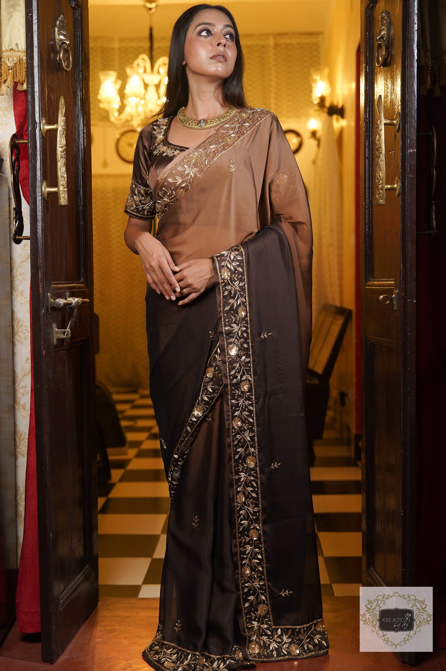 Chai Coffee Ombre Anaya Saree kreationbykj