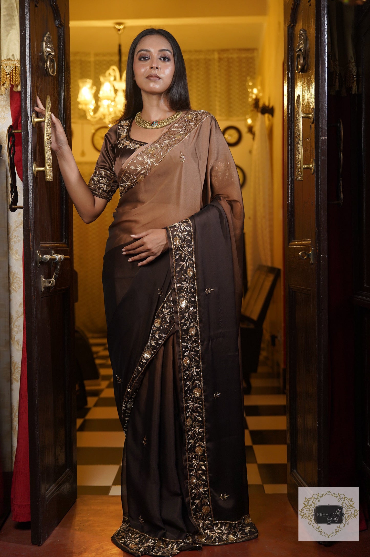 Chai Coffee Ombre Anaya Saree kreationbykj