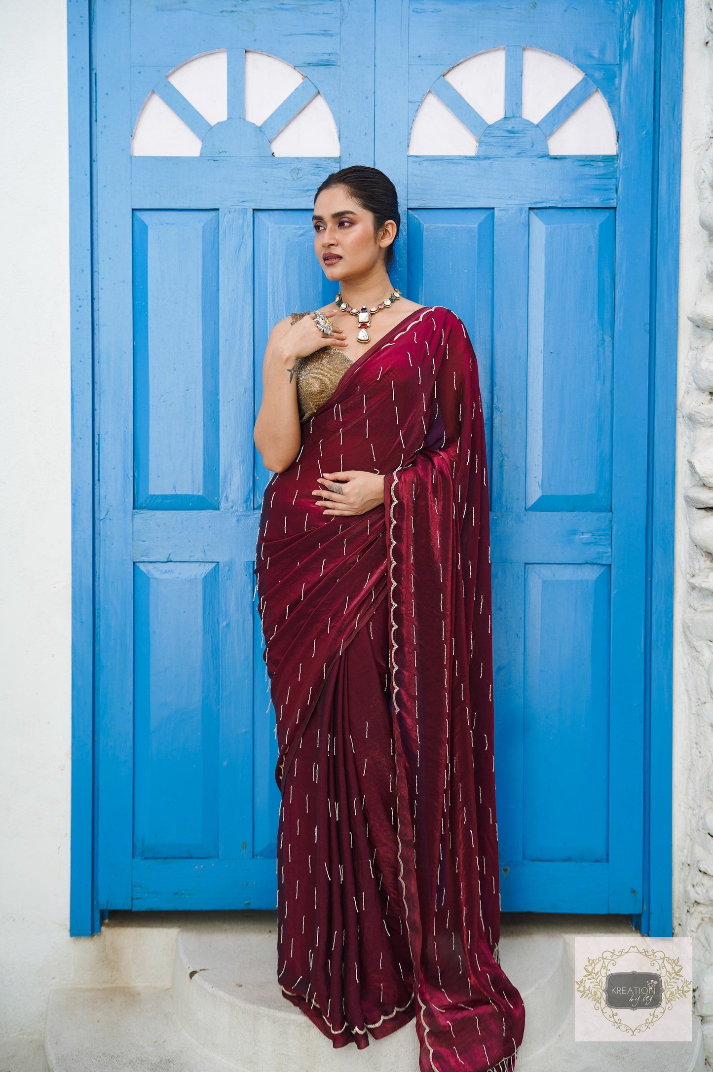 Wine Chammak Challo Saree kreationbykj