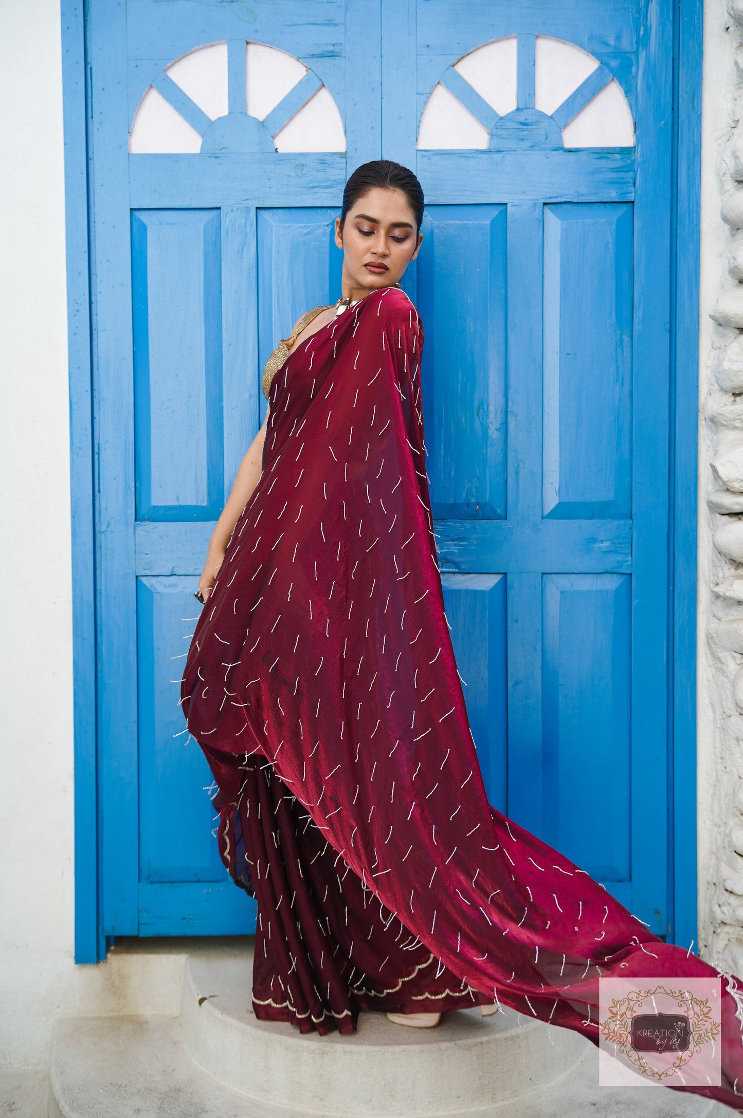Wine Chammak Challo Saree kreationbykj