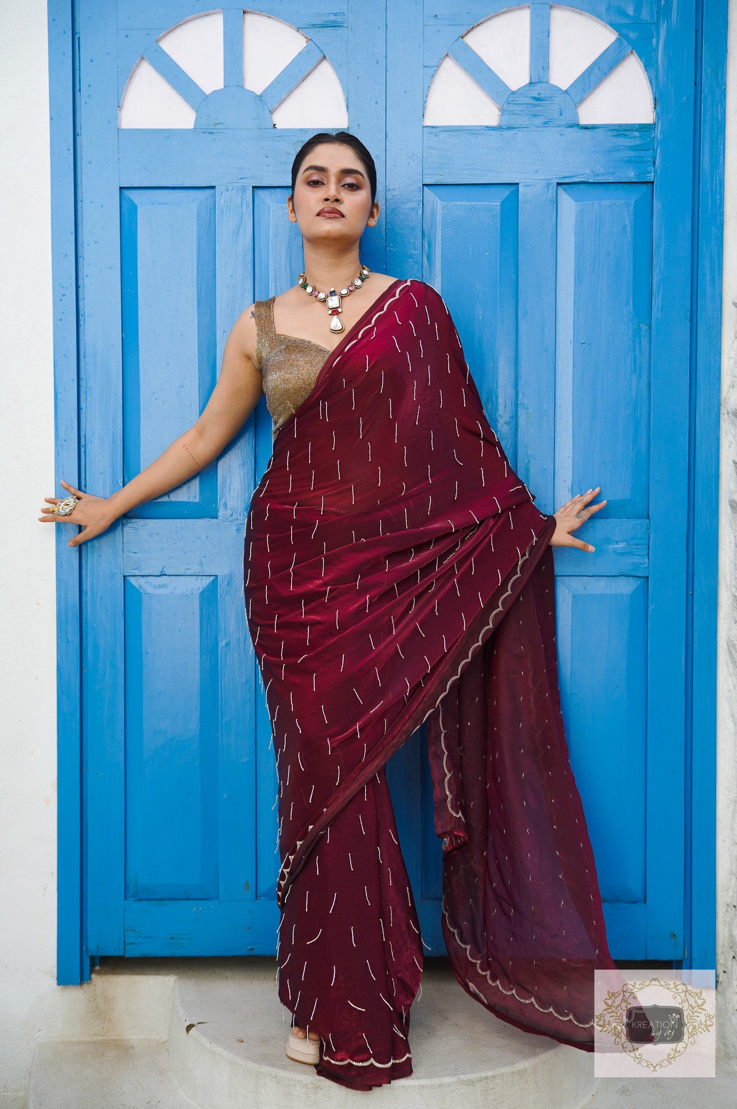 Wine Chammak Challo Saree kreationbykj