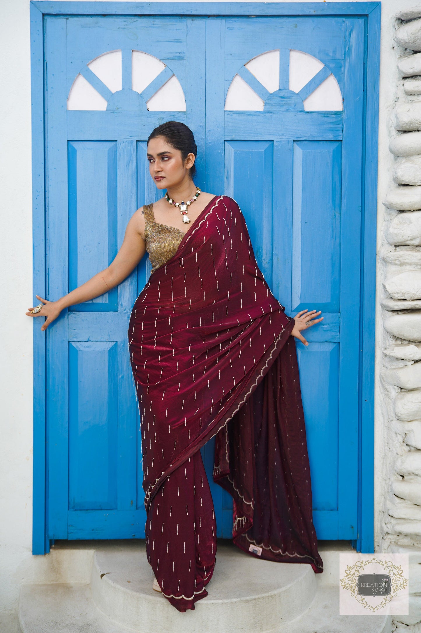 Wine Chammak Challo Saree kreationbykj