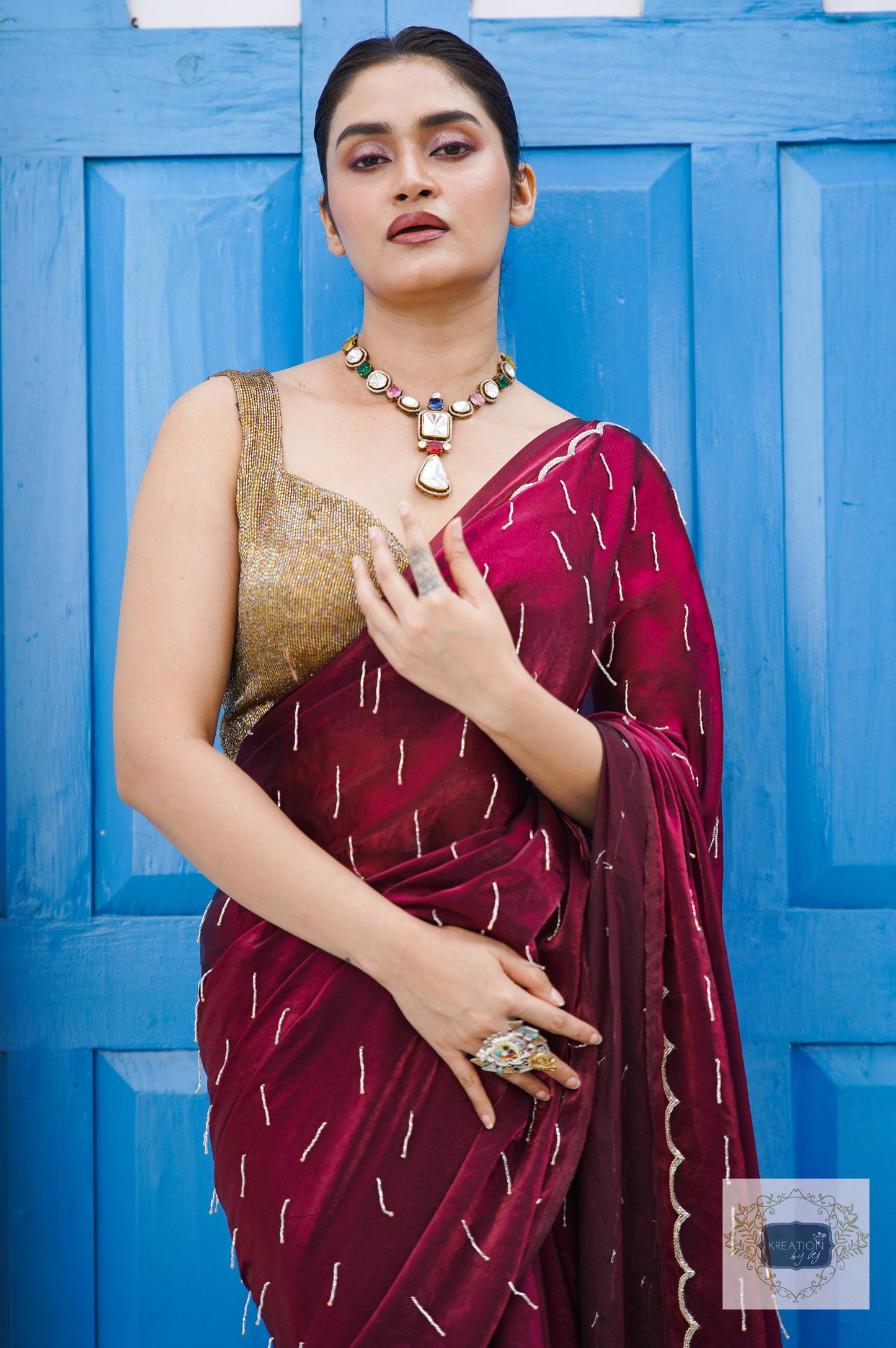 Wine Chammak Challo Saree kreationbykj