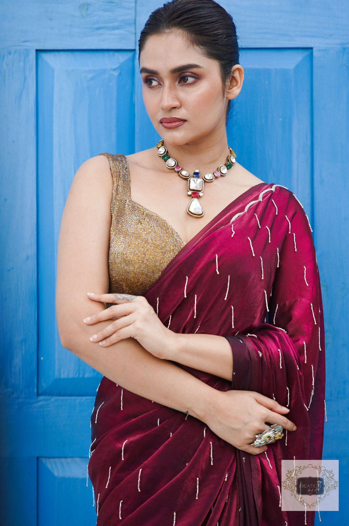 Wine Chammak Challo Saree kreationbykj