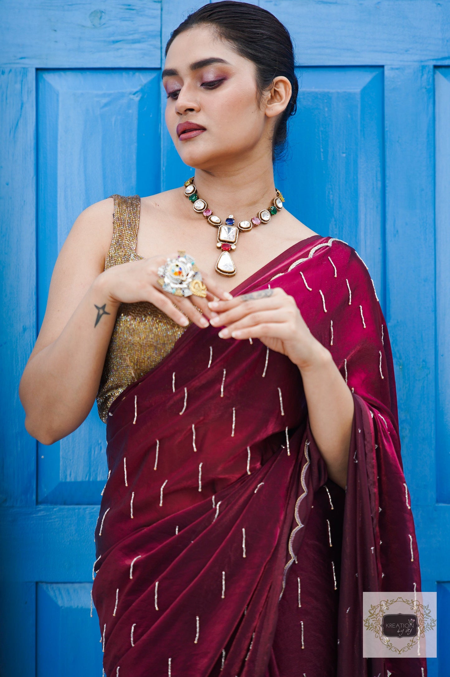 Wine Chammak Challo Saree kreationbykj