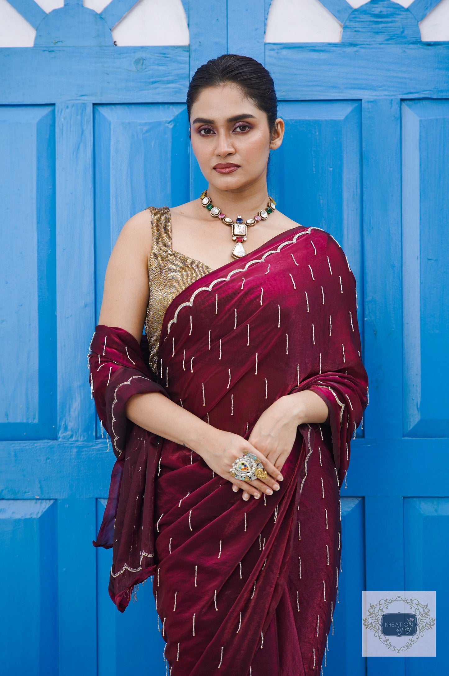 Wine Chammak Challo Saree kreationbykj