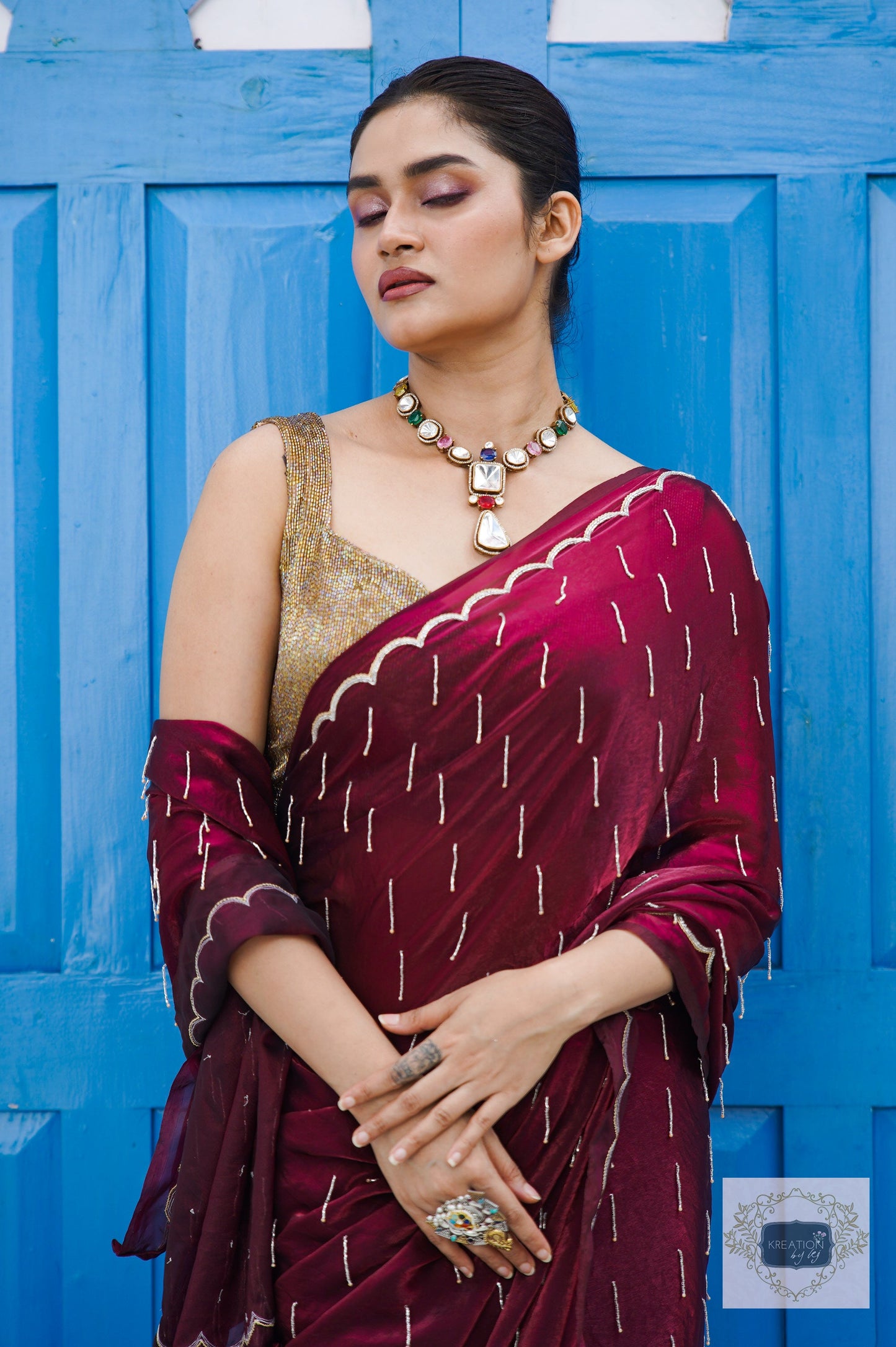 Wine Chammak Challo Saree kreationbykj