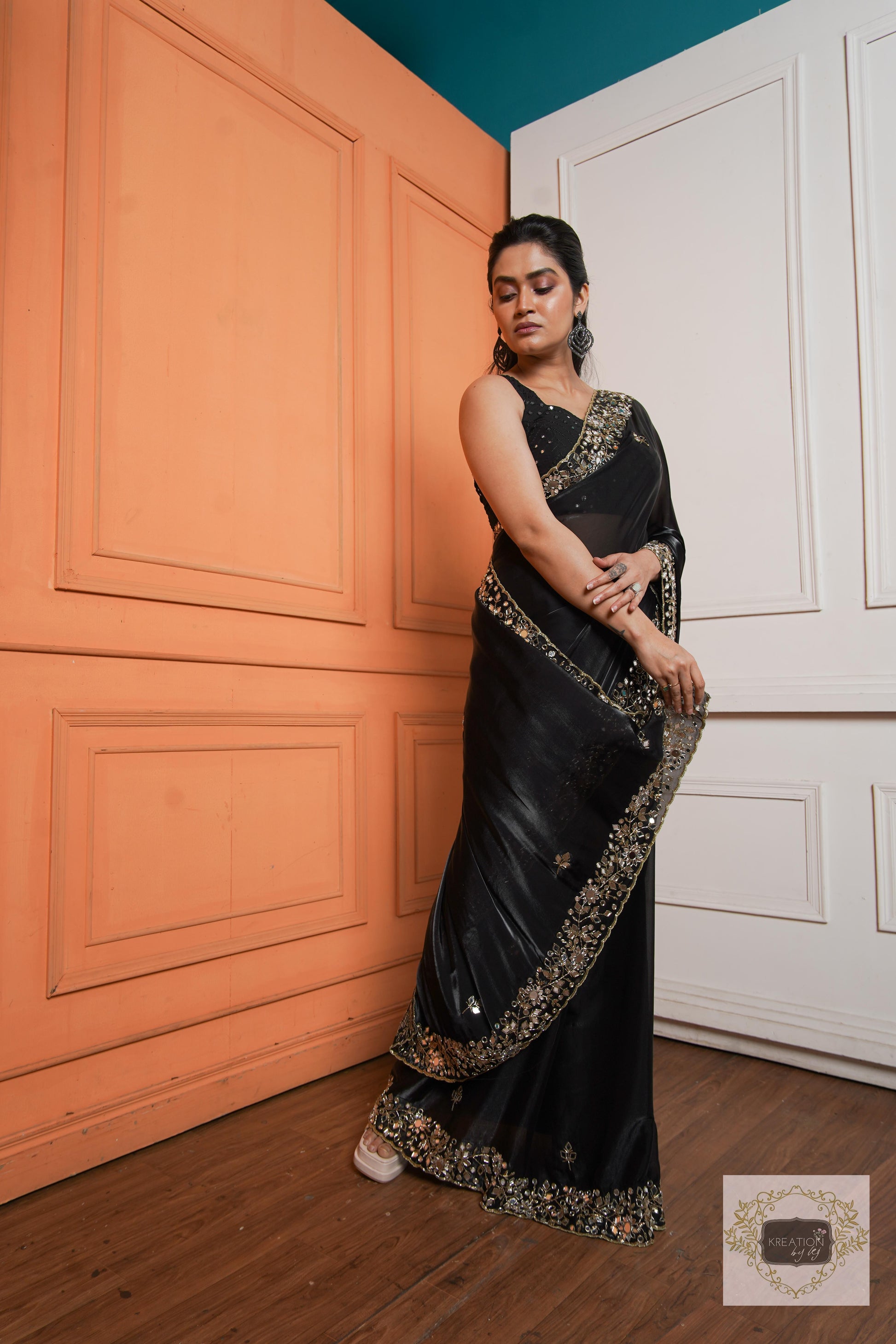 Black Sheesh Mahal Saree kreationbykj