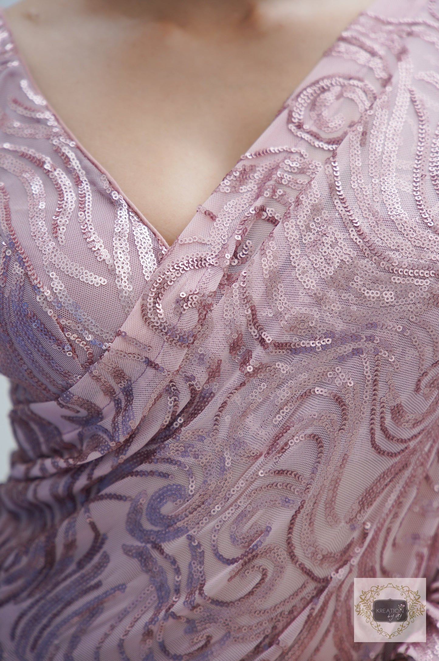 Rose Gold Sequins Plunging V Neck Blouse kreationbykj