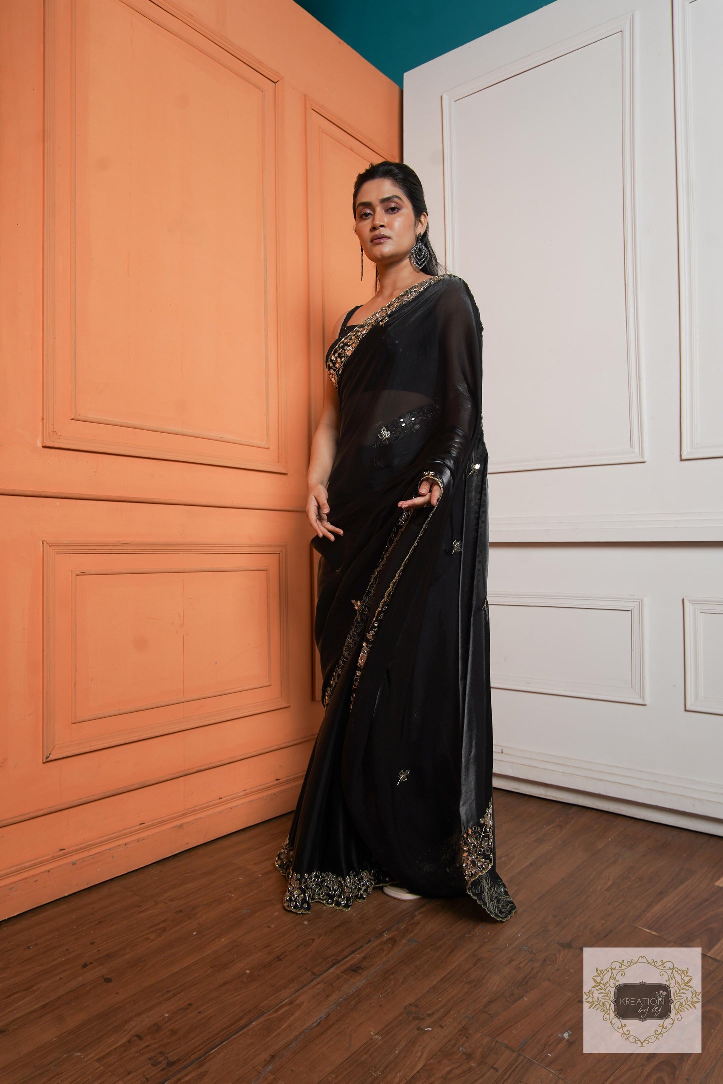 Black Sheesh Mahal Saree kreationbykj