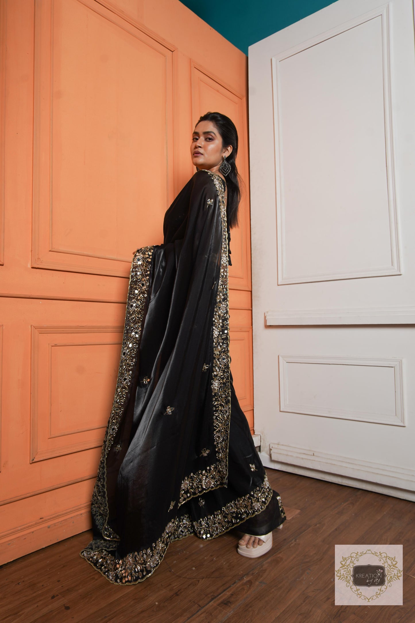 Black Sheesh Mahal Saree kreationbykj