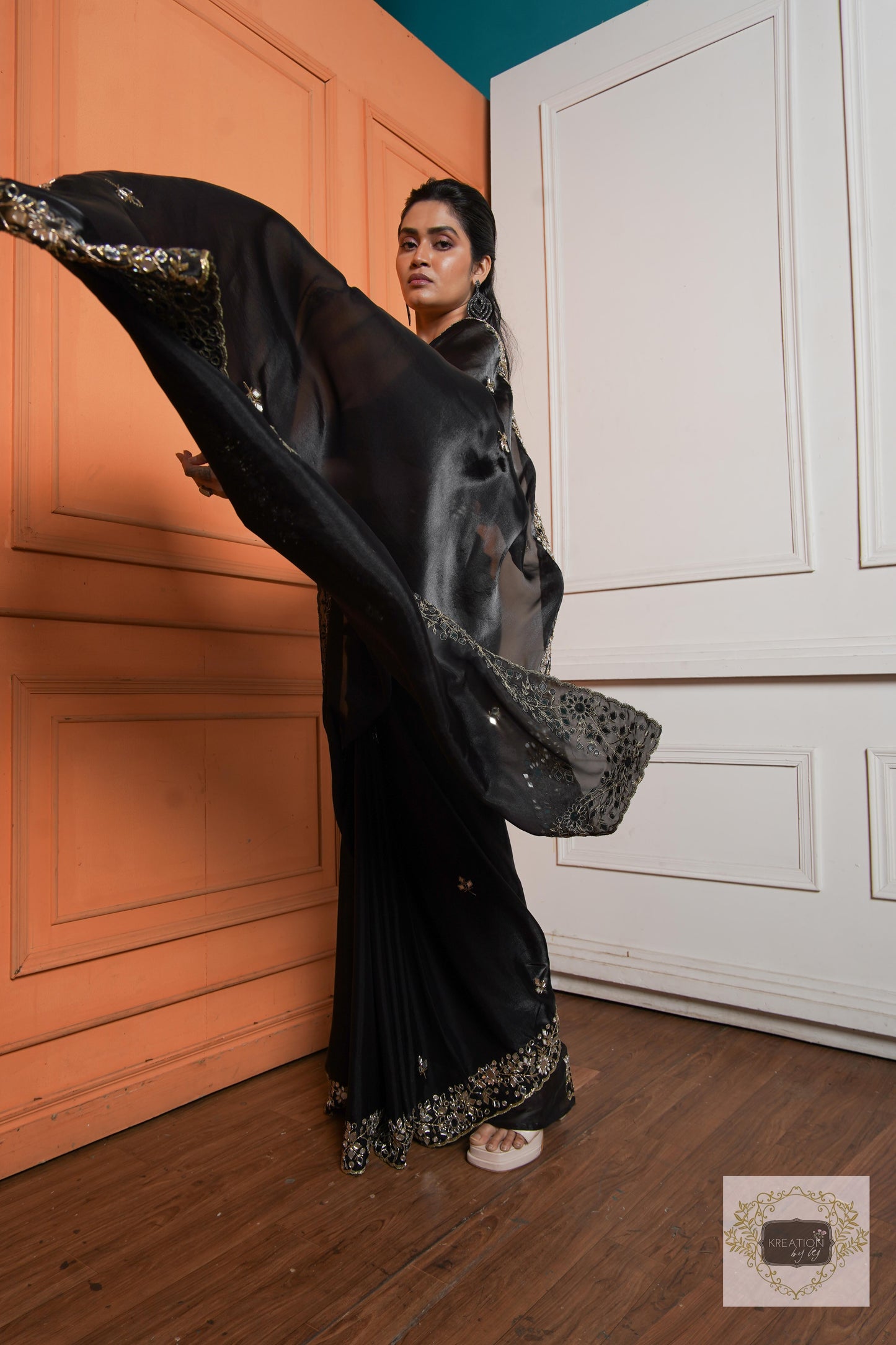 Black Sheesh Mahal Saree kreationbykj