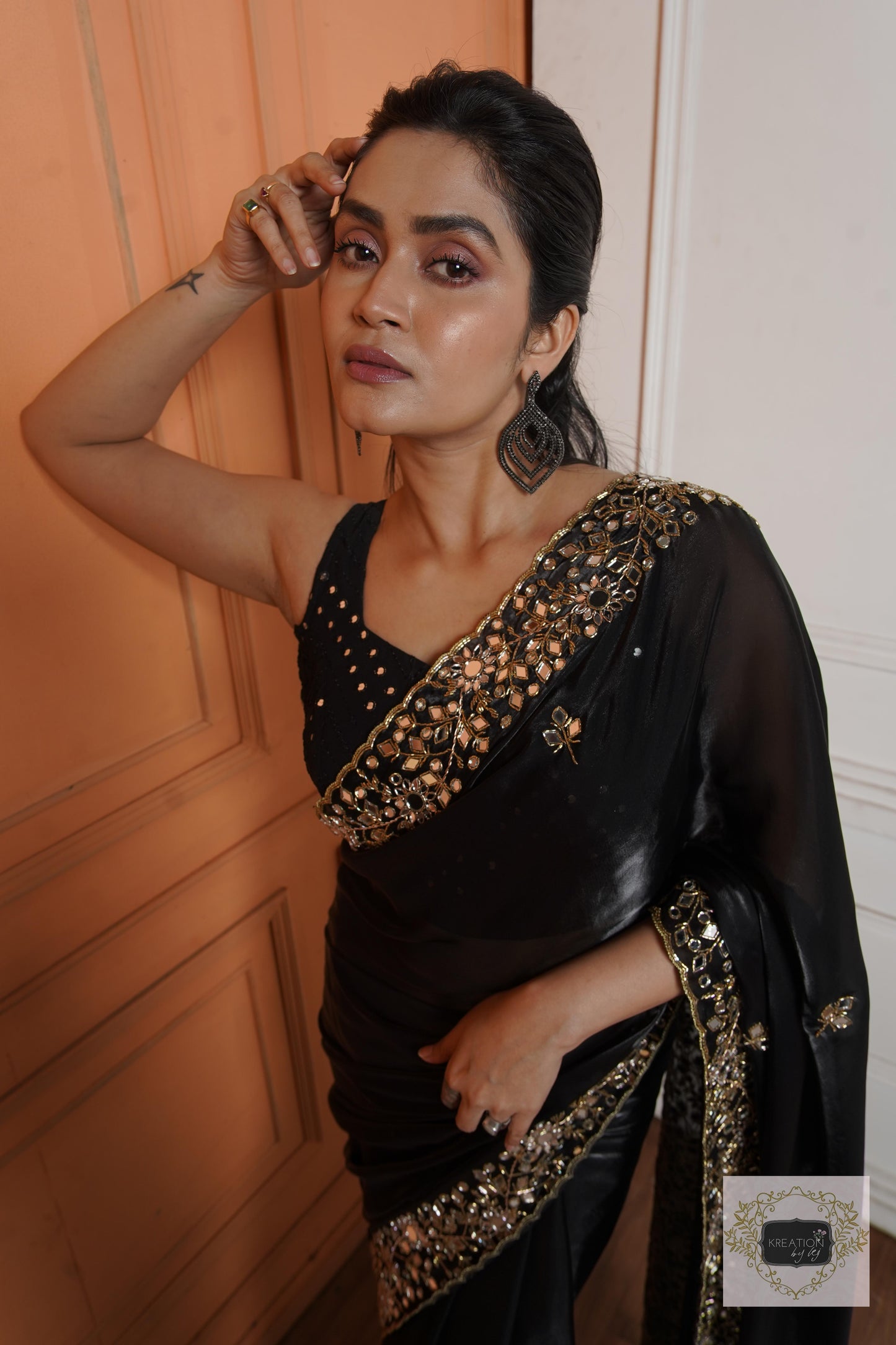 Black Sheesh Mahal Saree kreationbykj