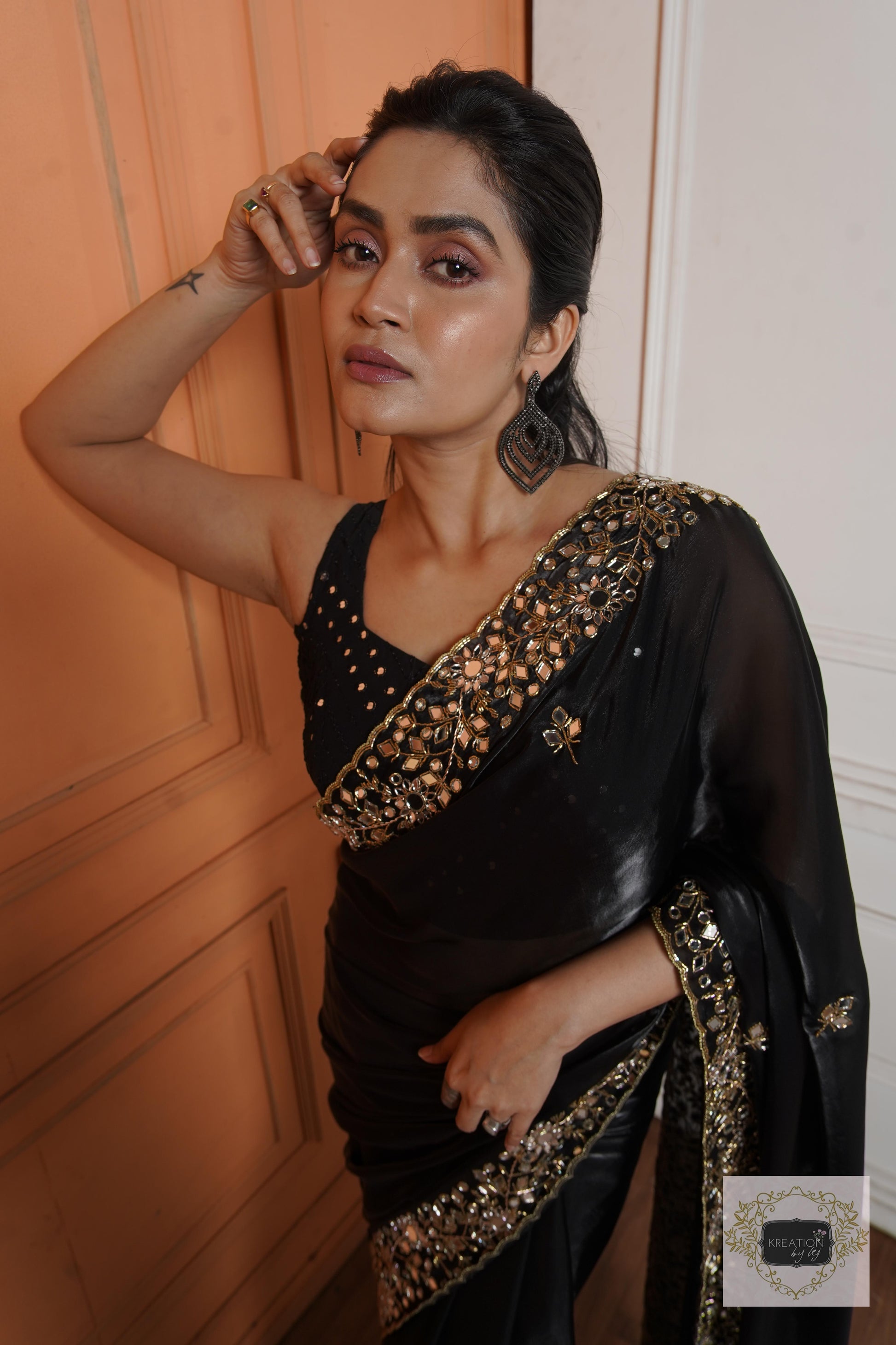 Black Sheesh Mahal Saree kreationbykj