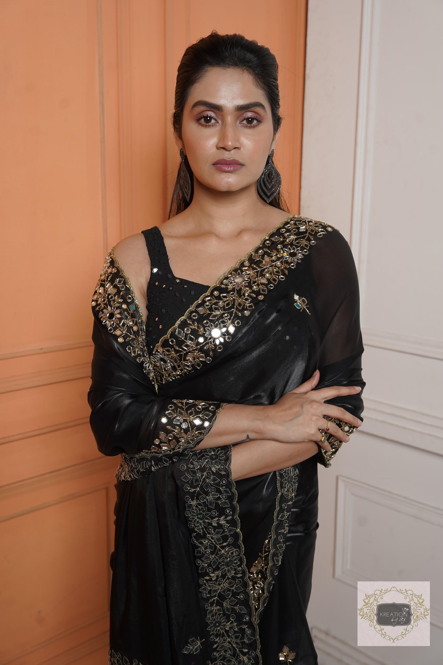 Black Sheesh Mahal Saree kreationbykj