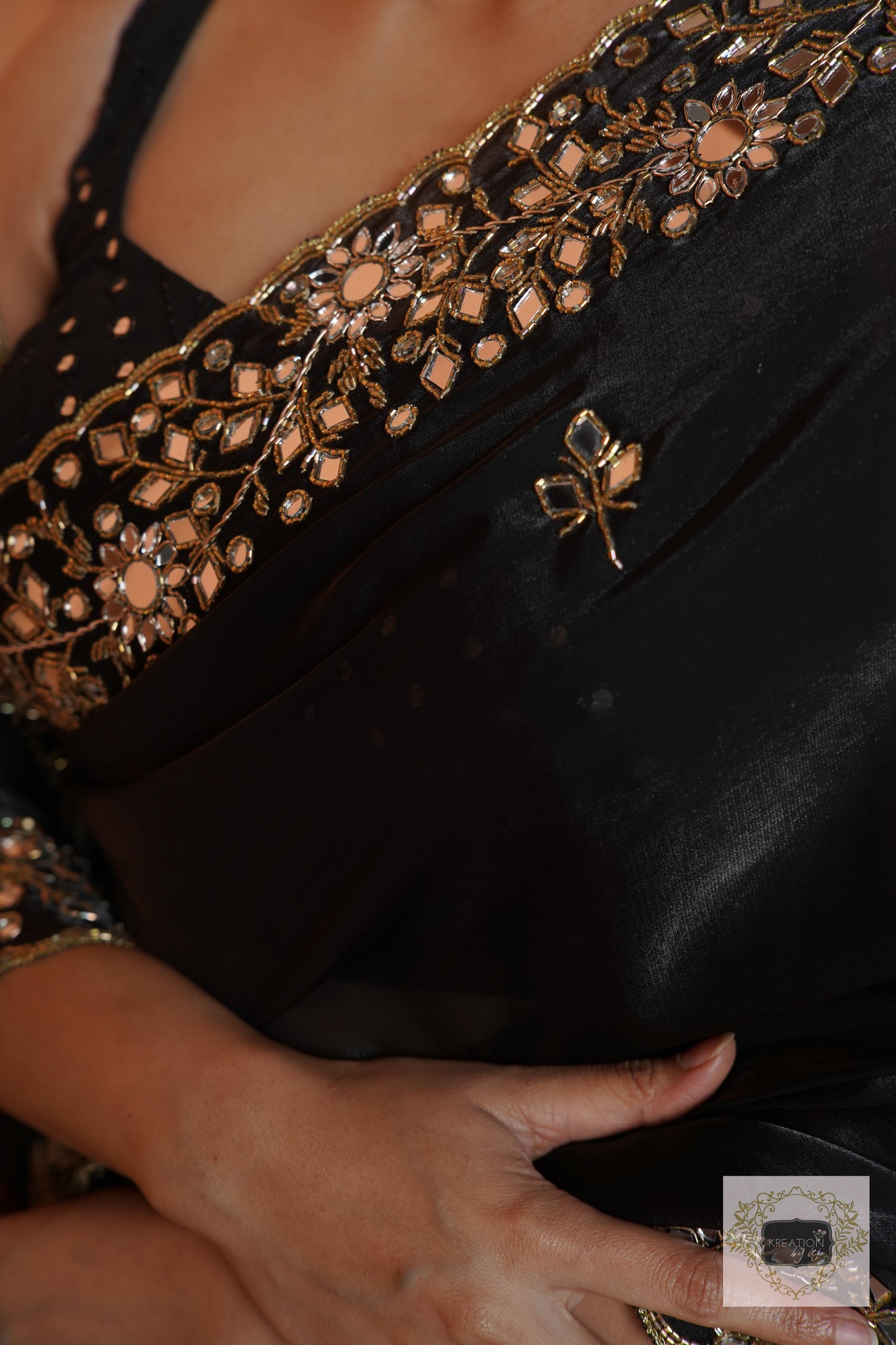 Black Sheesh Mahal Saree kreationbykj