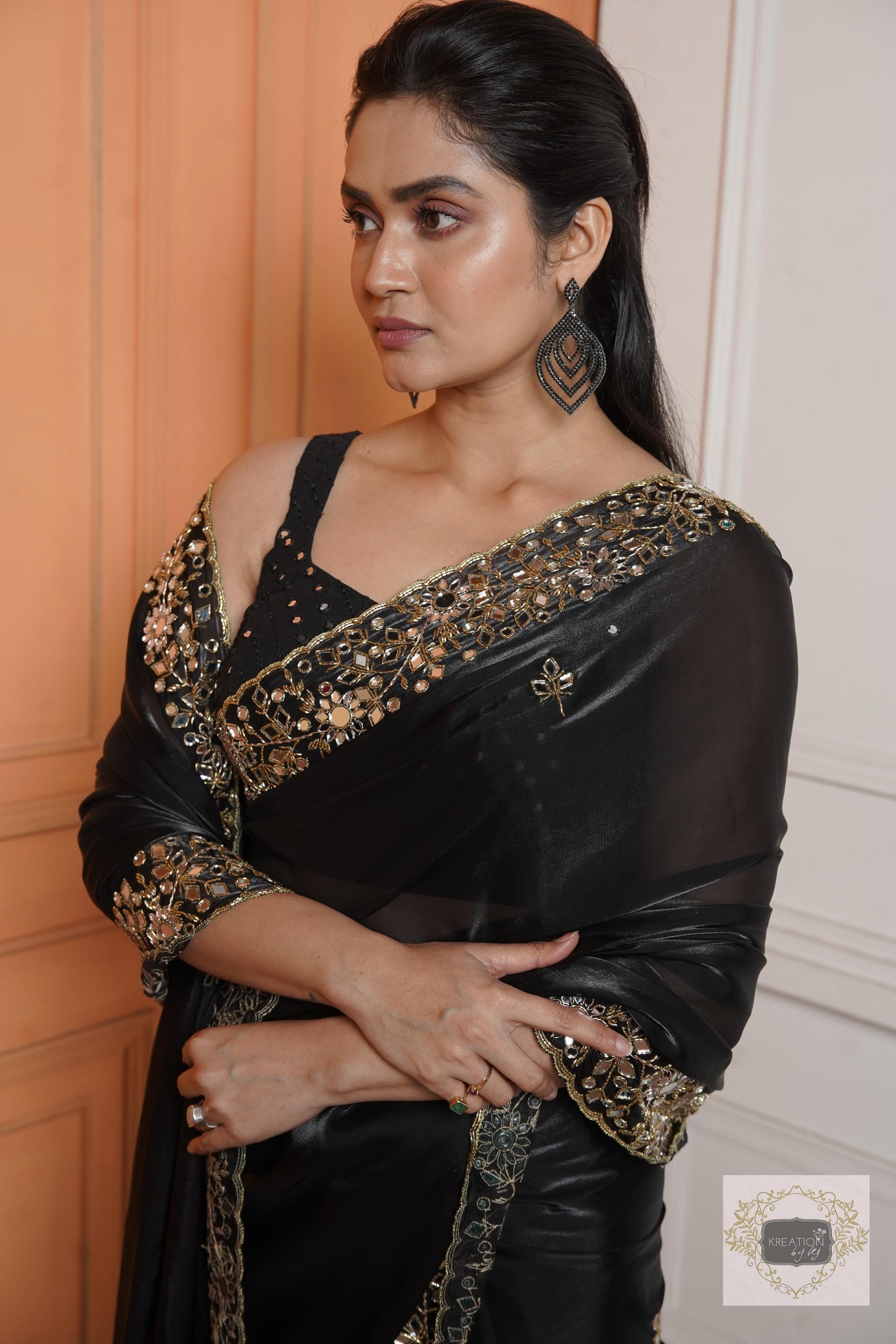 Black Sheesh Mahal Saree kreationbykj