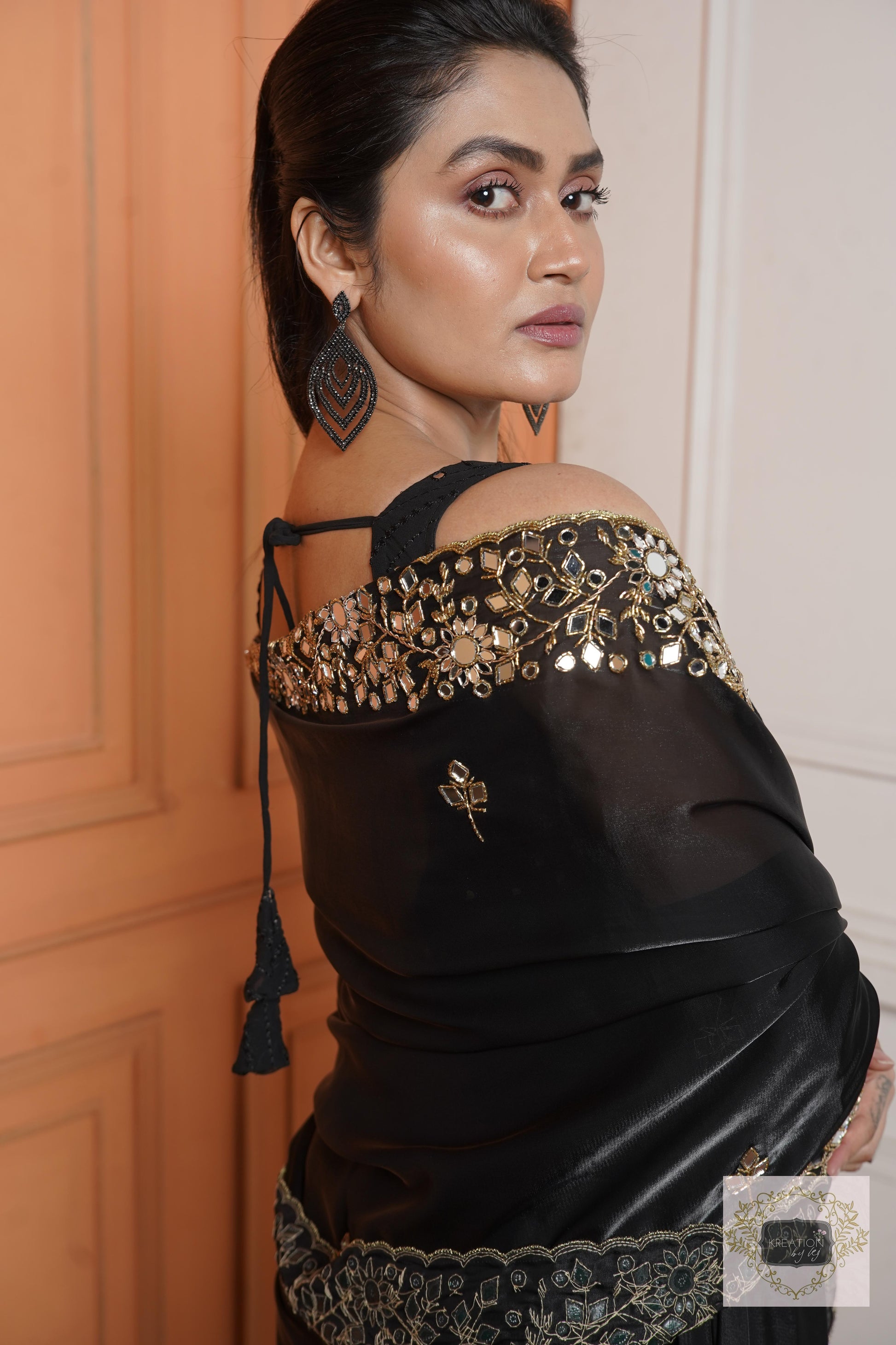 Black Sheesh Mahal Saree kreationbykj