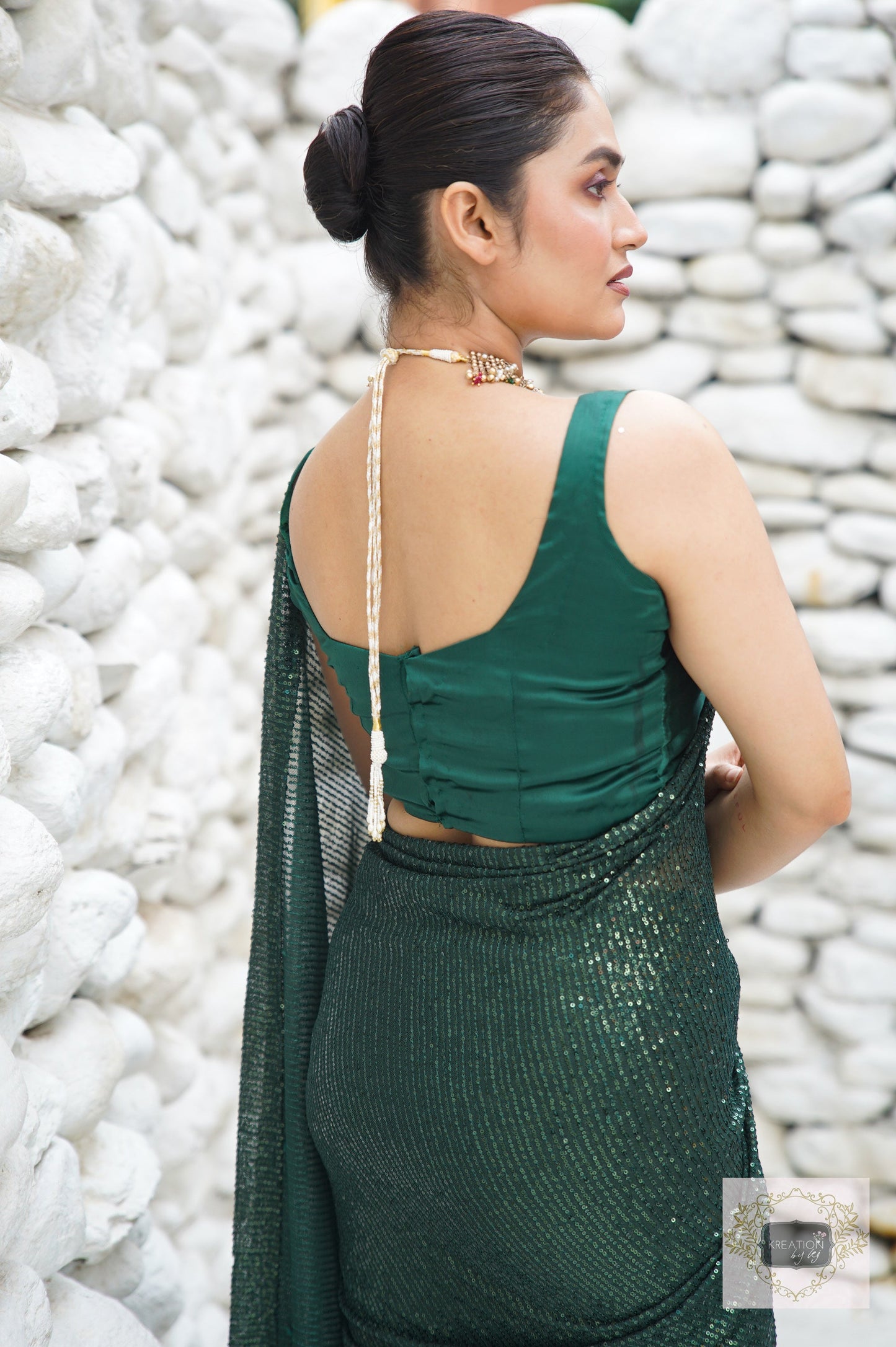 Green Sequin Cocktail Saree kreationbykj