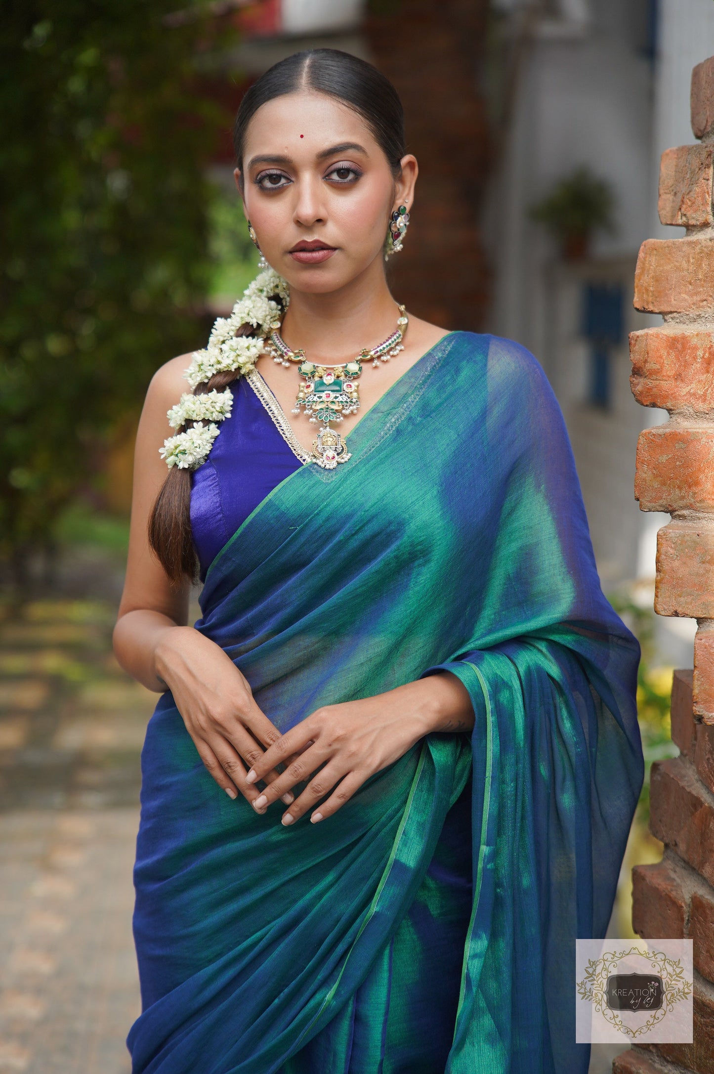 Morni Peacock Blue Cotton Tissue Saree kreationbykj