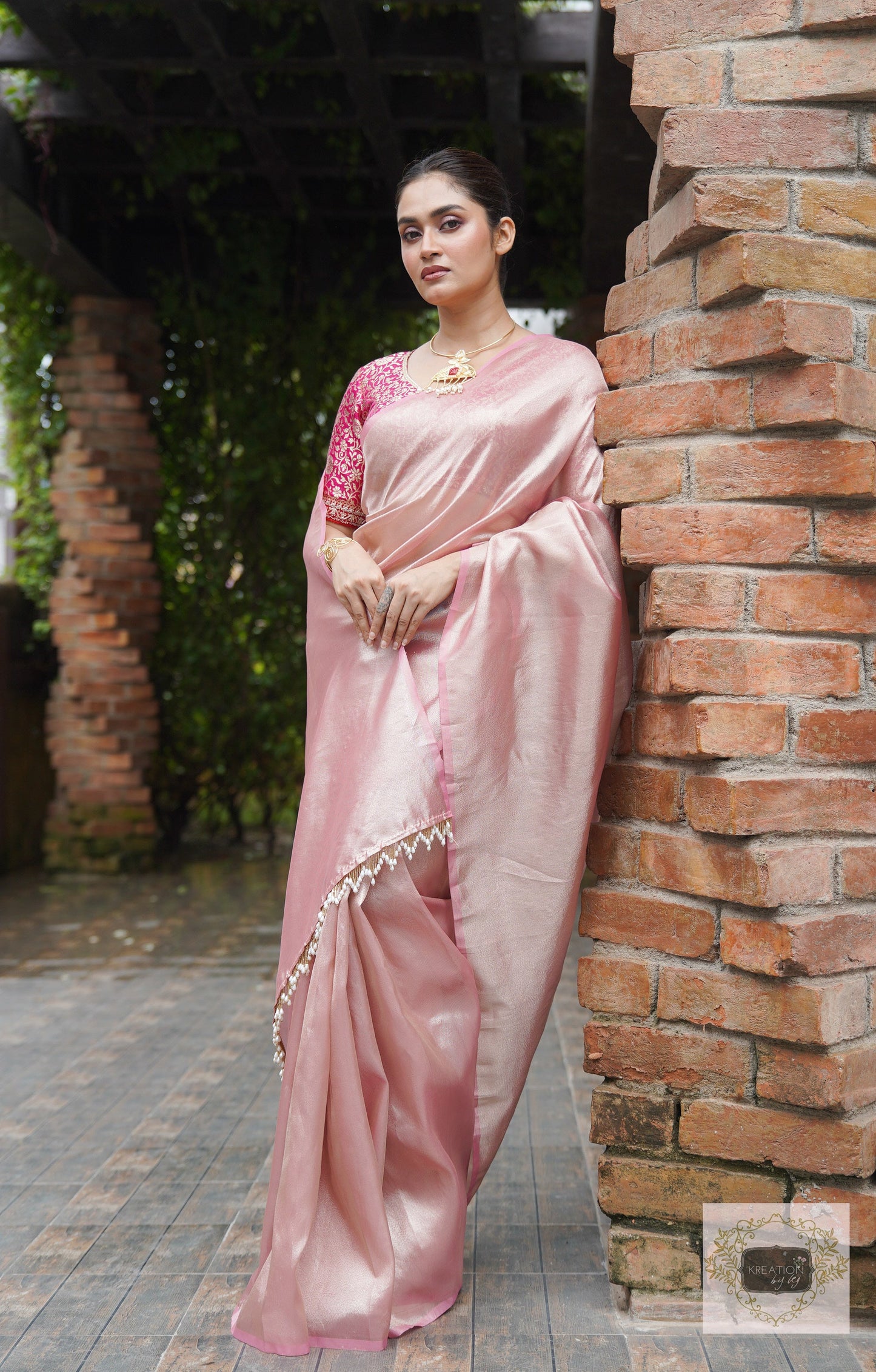 Orchid Rose Pink Tissue Silk Saree kreationbykj