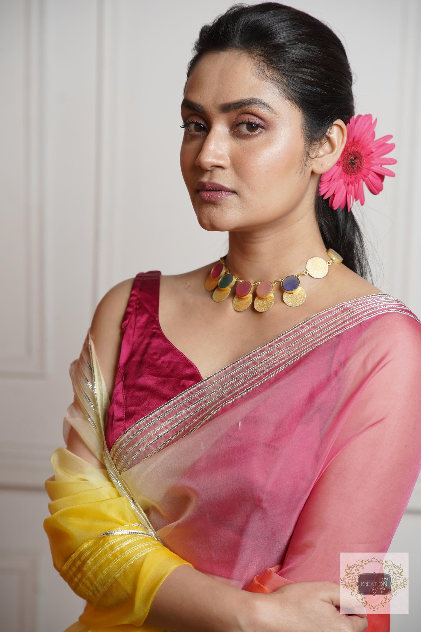Sicilian Sunset Ombré Silver lining Saree With Gota Patti Handwork kreationbykj