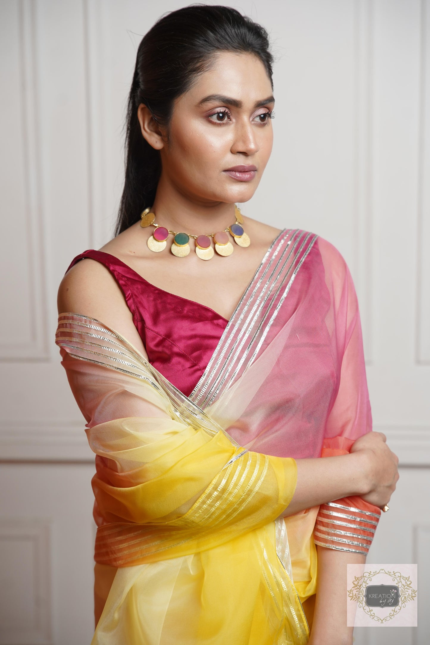 Sicilian Sunset Ombré Silver lining Saree With Gota Patti Handwork kreationbykj