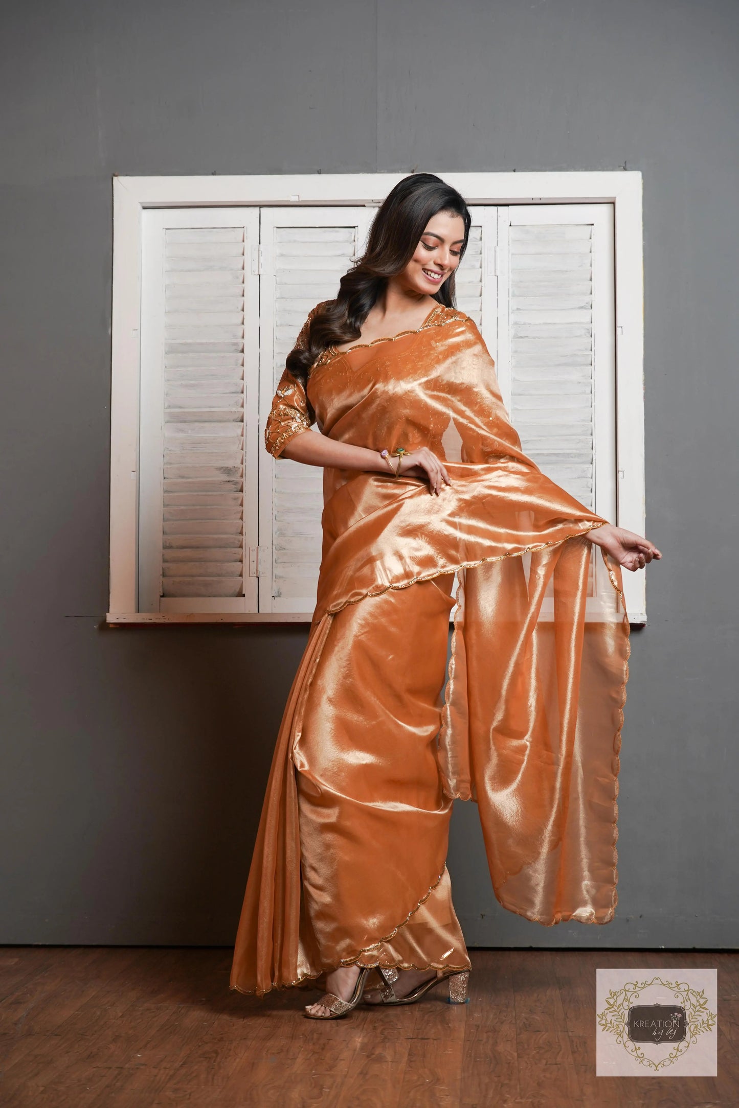 Mustard Yellow Tissue Saree with Heavy Blouse kreationbykj