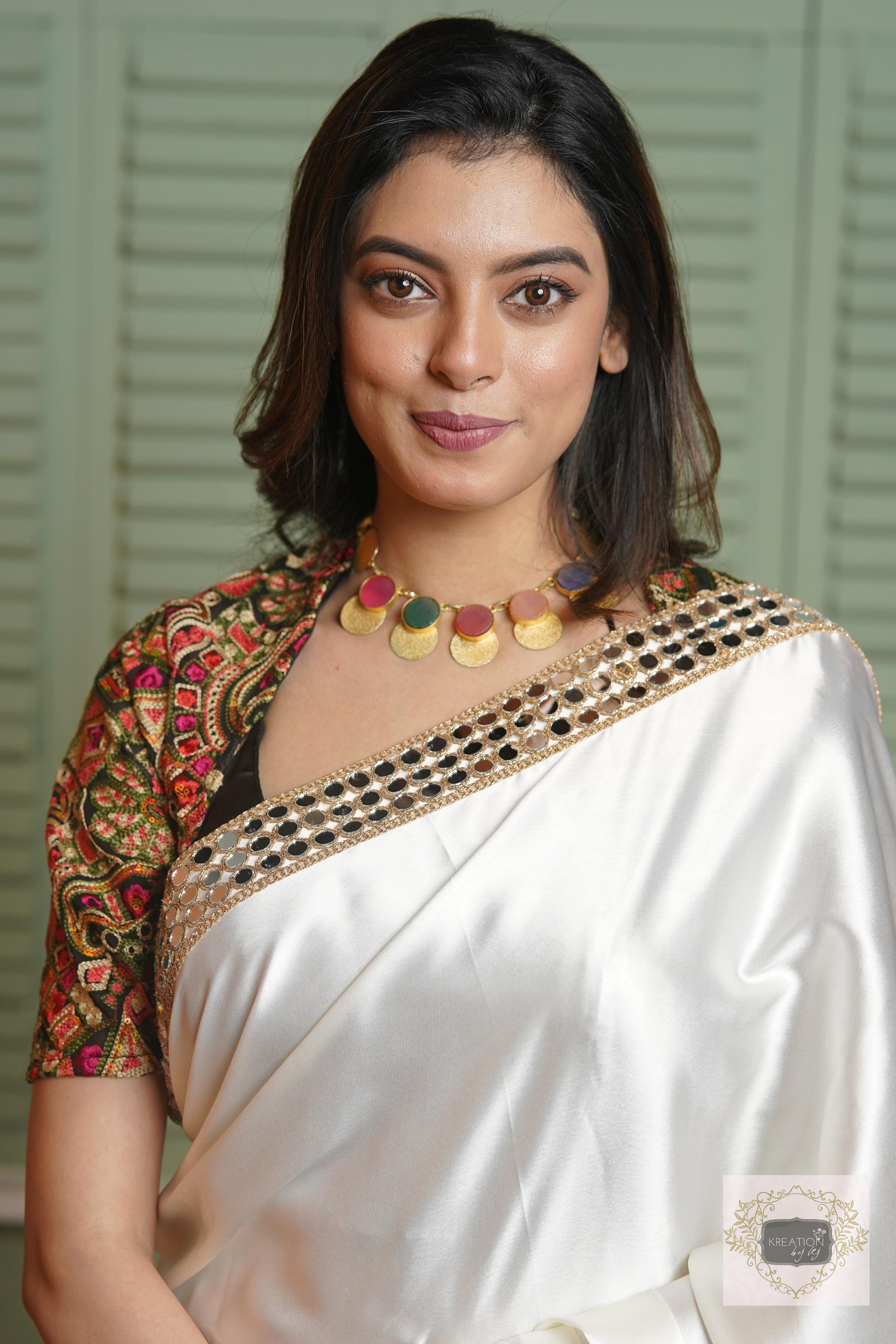 Cream Sheesh Mahal Saree kreationbykj