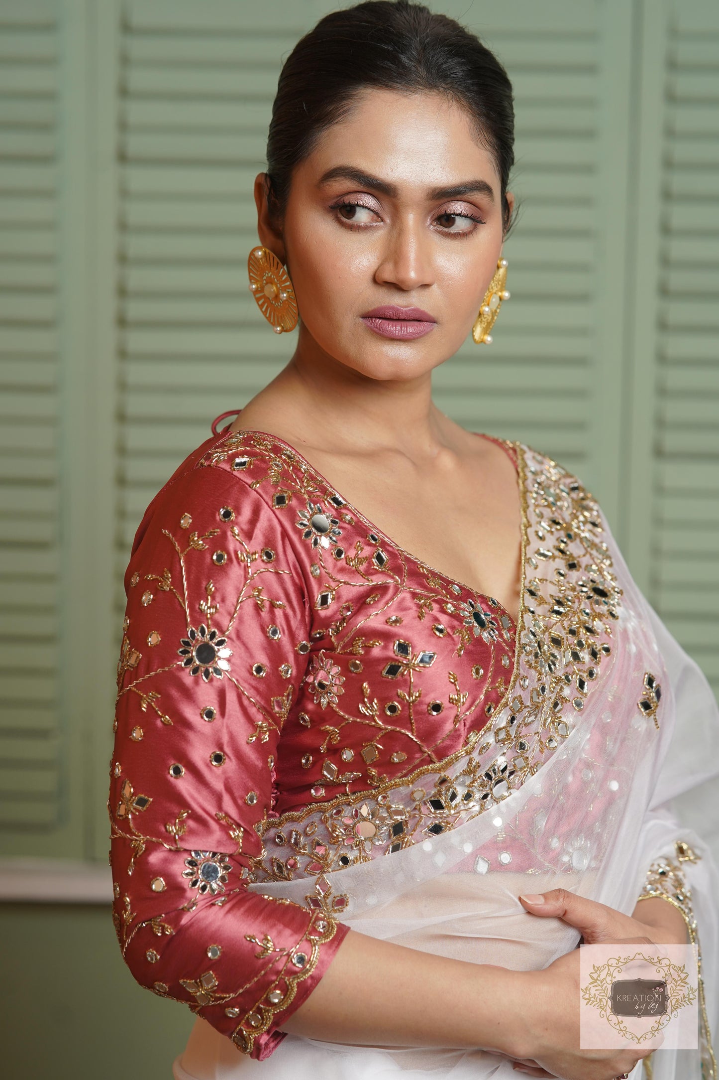 White Organza Sheesh Mahal Saree kreationbykj