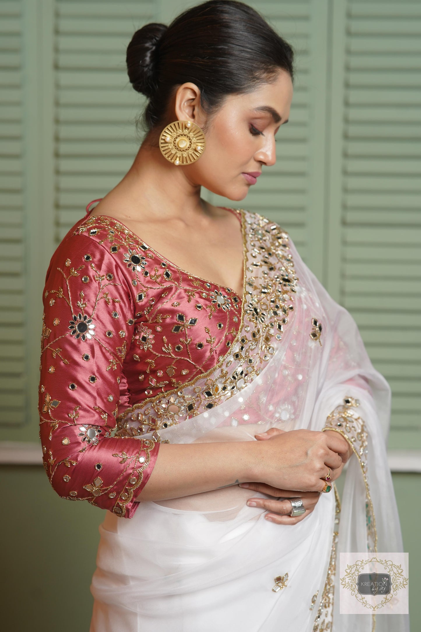 White Organza Sheesh Mahal Saree kreationbykj