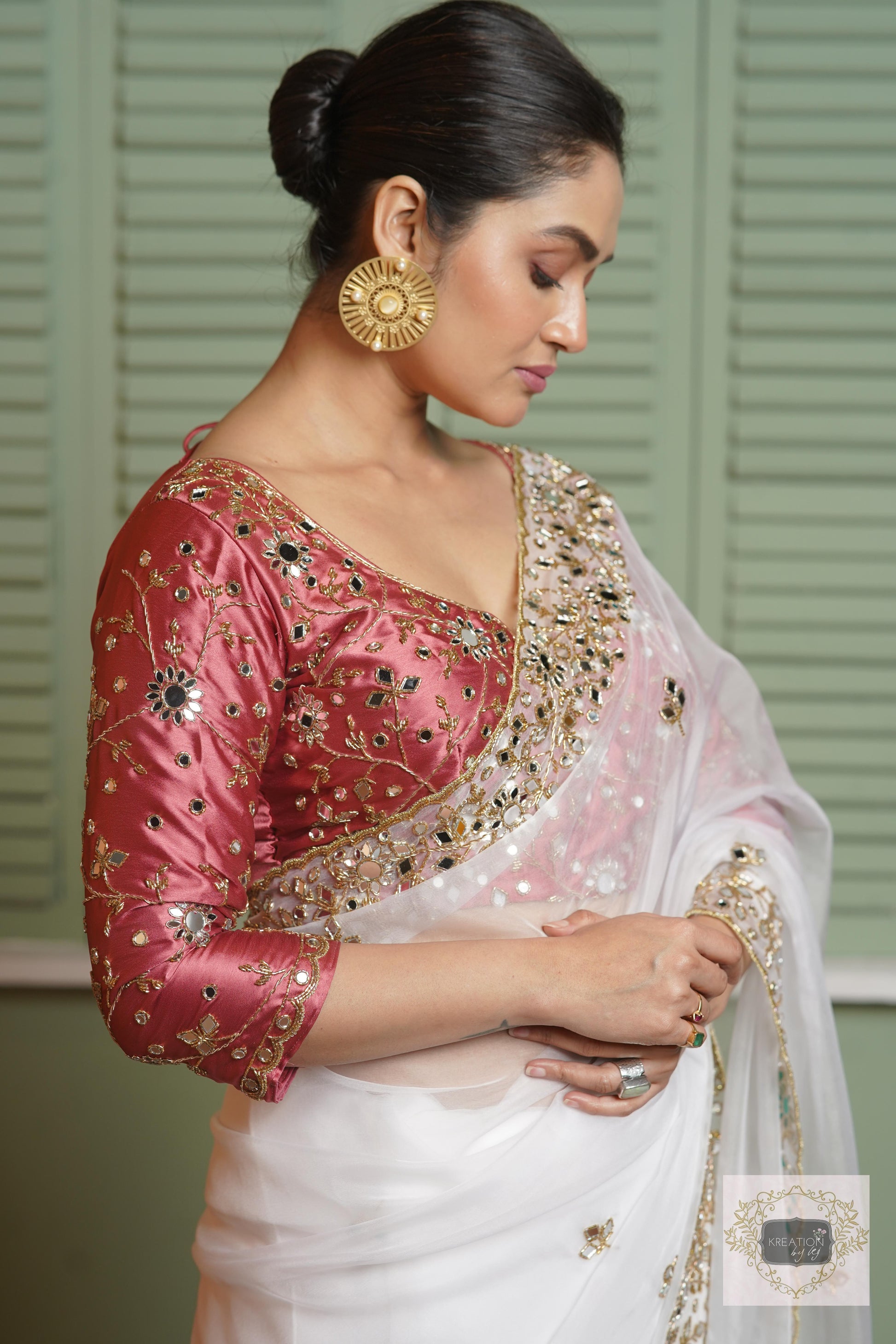 White Organza Sheesh Mahal Saree kreationbykj